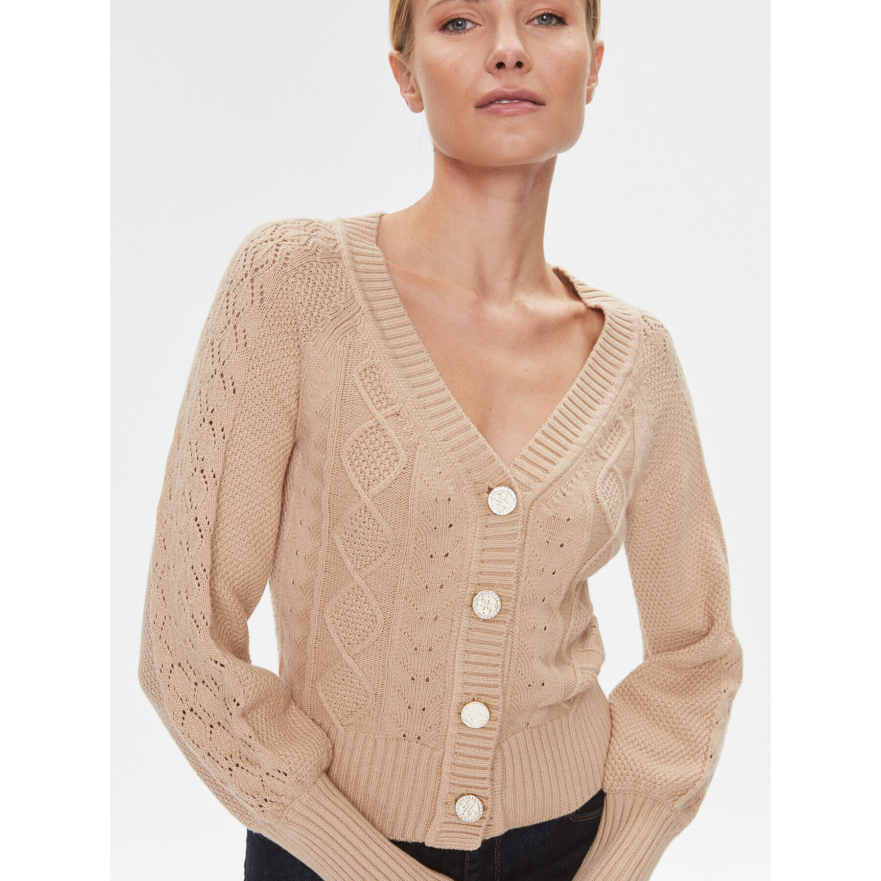 Guess Кардиган W4RR12 Z37L1 Бежов Regular Fit - Pepit.bg