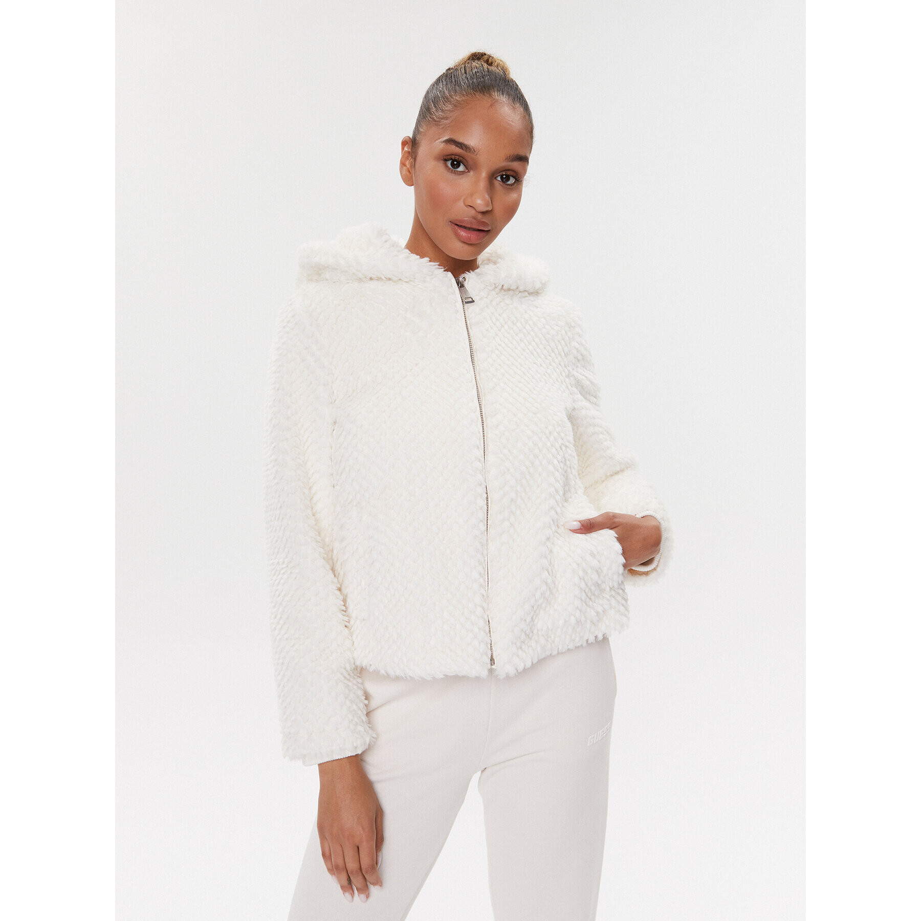 Guess Кожено палто W3BL50 WFSD0 Екрю Regular Fit - Pepit.bg