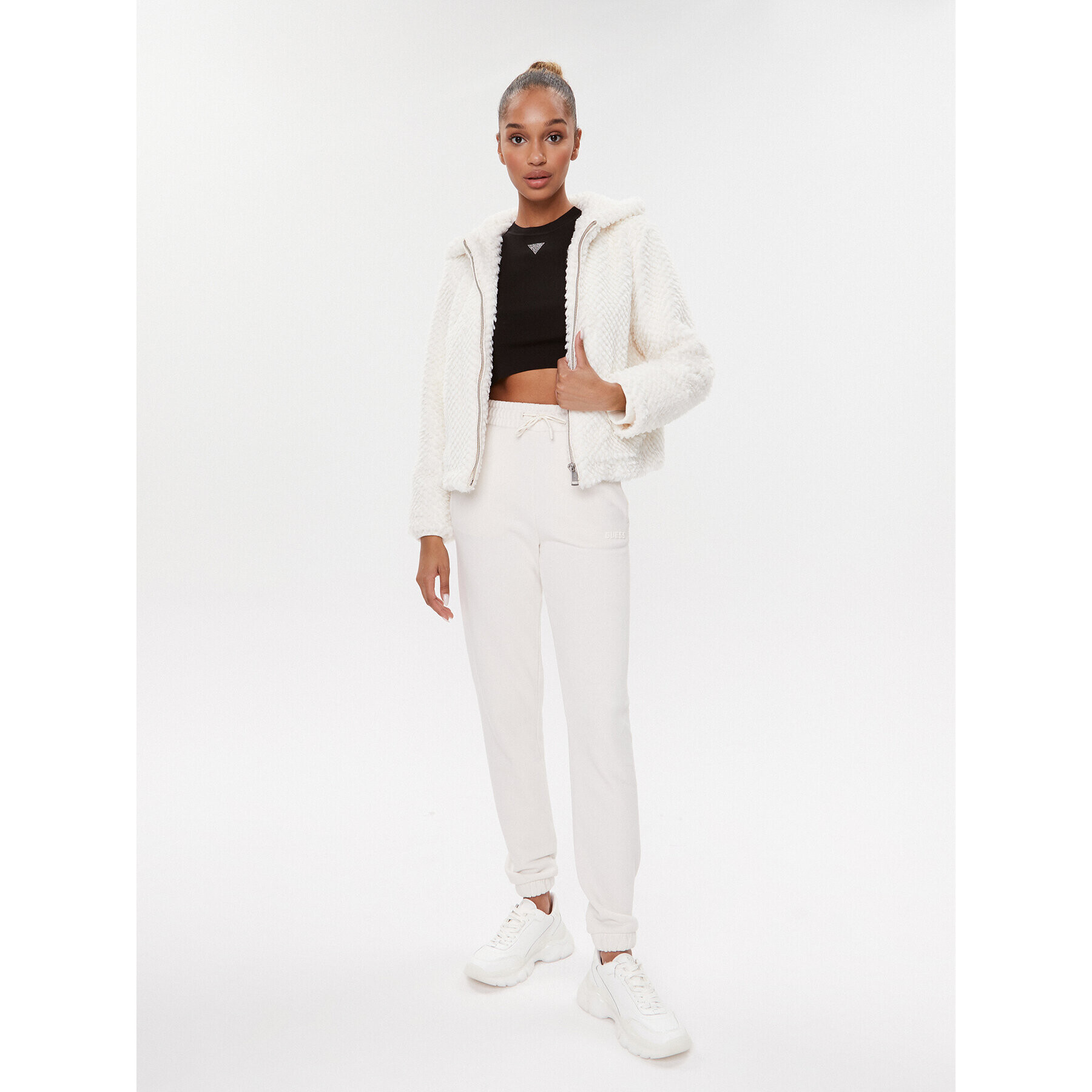 Guess Кожено палто W3BL50 WFSD0 Екрю Regular Fit - Pepit.bg