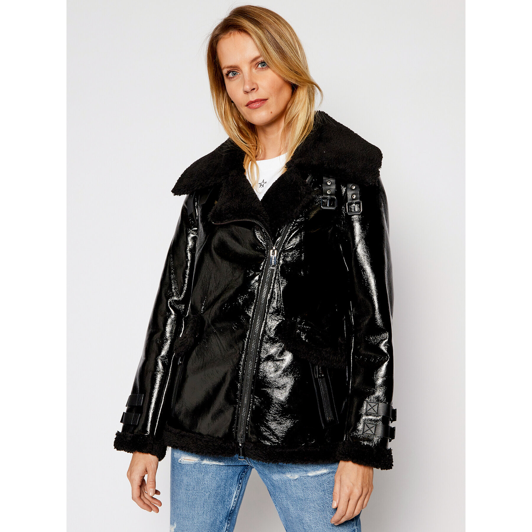 Guess Кожено яке W0BL1H WDGE0 Черен Oversize - Pepit.bg