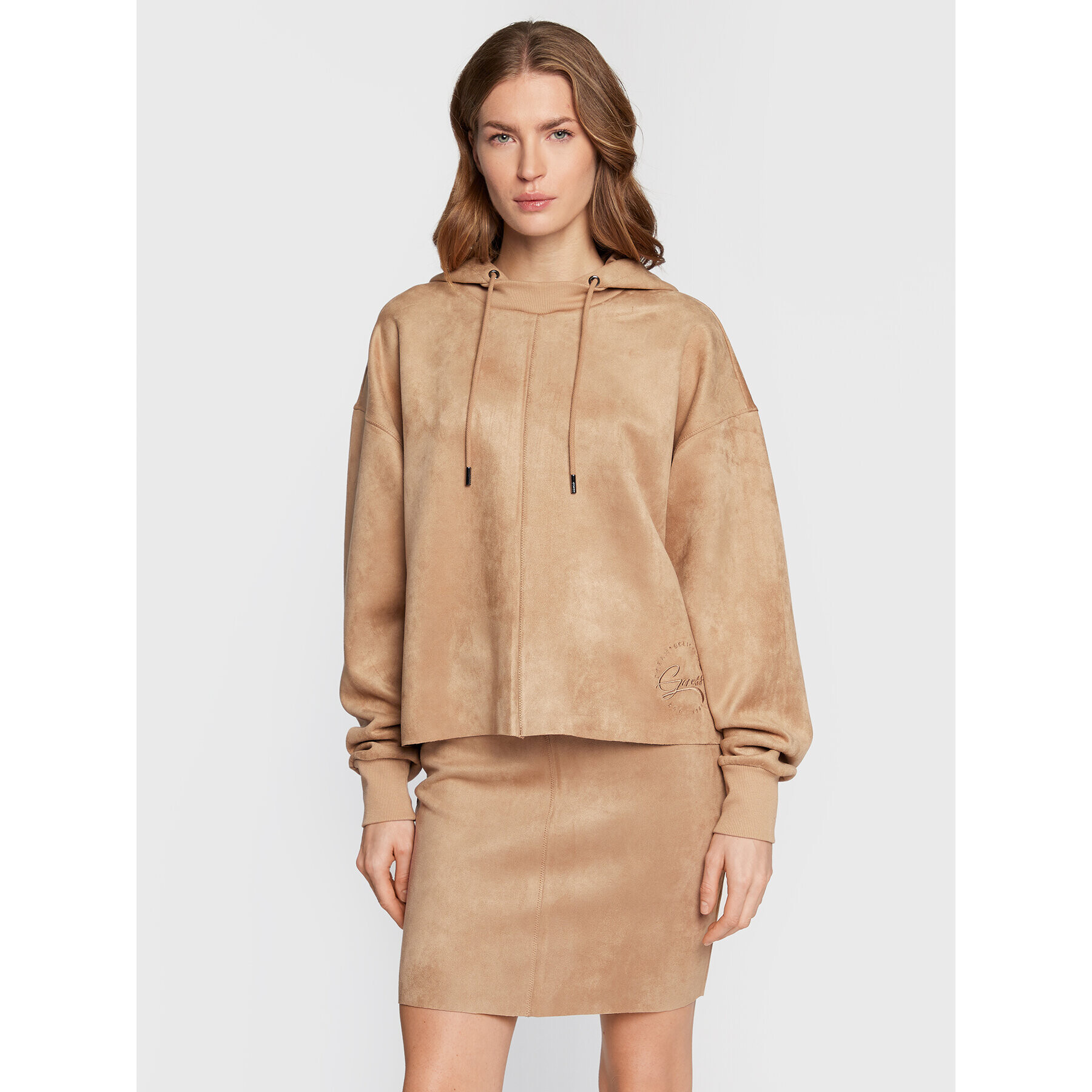 Guess Мини пола Tamara W2BD47 KAUJ2 Бежов Slim Fit - Pepit.bg