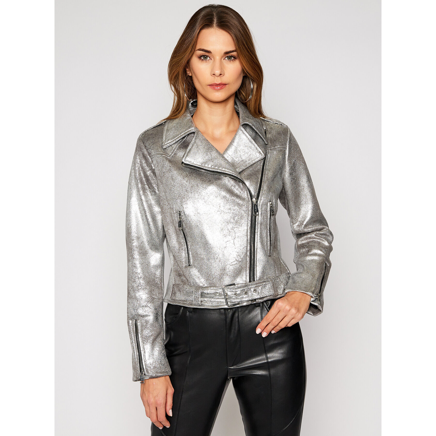 Guess Преходно яке Isar Biker W0BL25 WDAM0 Сребрист Regular Fit - Pepit.bg