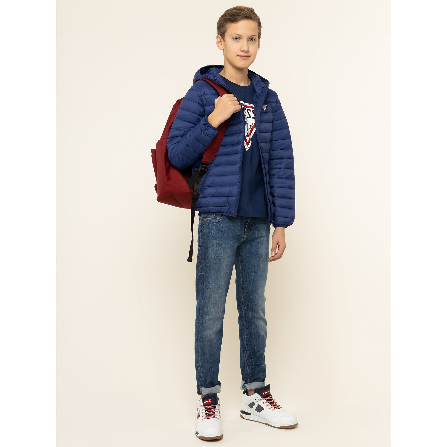 Guess Пухено яке H93J00 WCAO0 Тъмносин Regular Fit - Pepit.bg