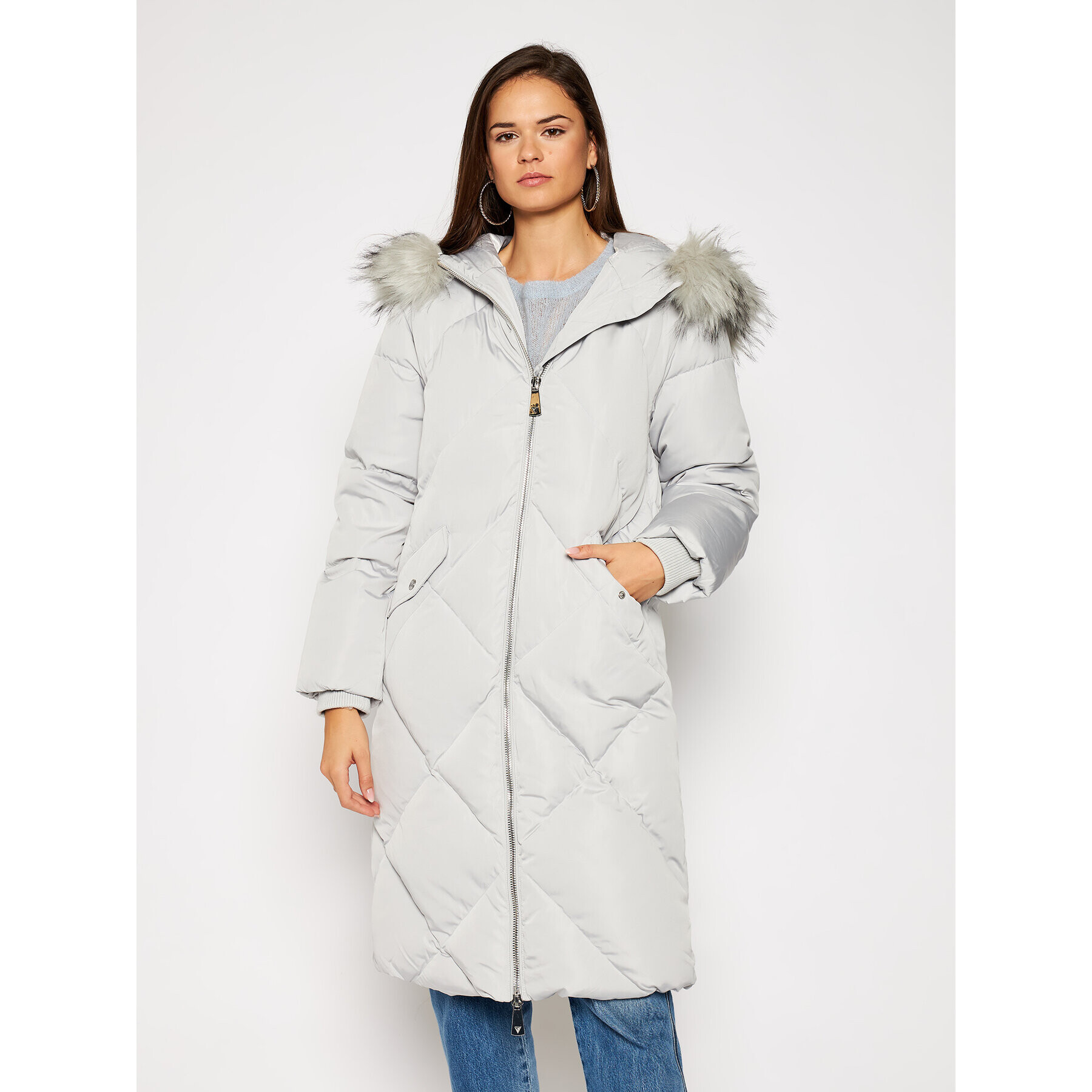 Guess Пухено яке Sveva W0BL71 WDAQ0 Сив Regular Fit - Pepit.bg