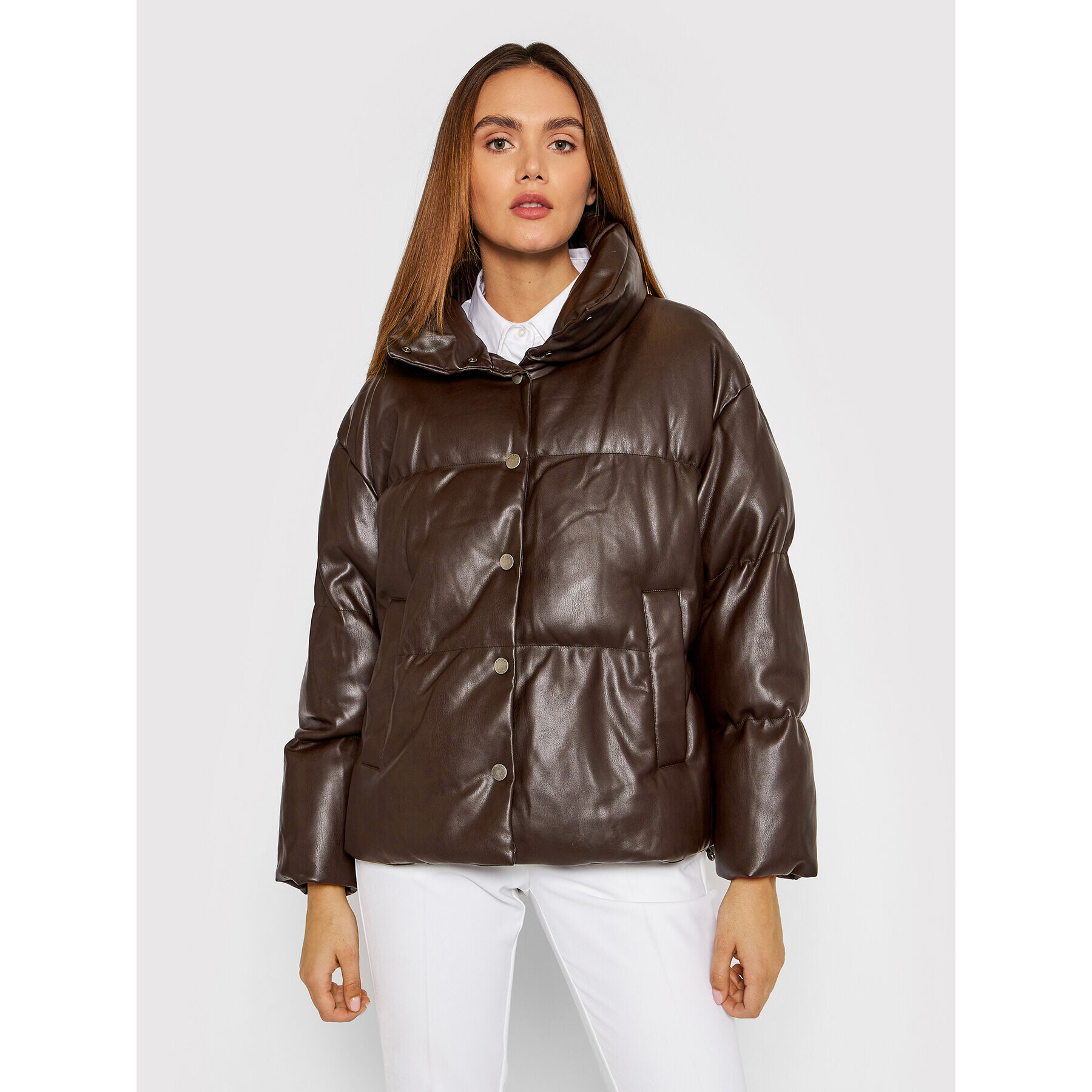 Guess Пухено яке Bice W1BL08 WE480 Кафяв Boxy Fit - Pepit.bg