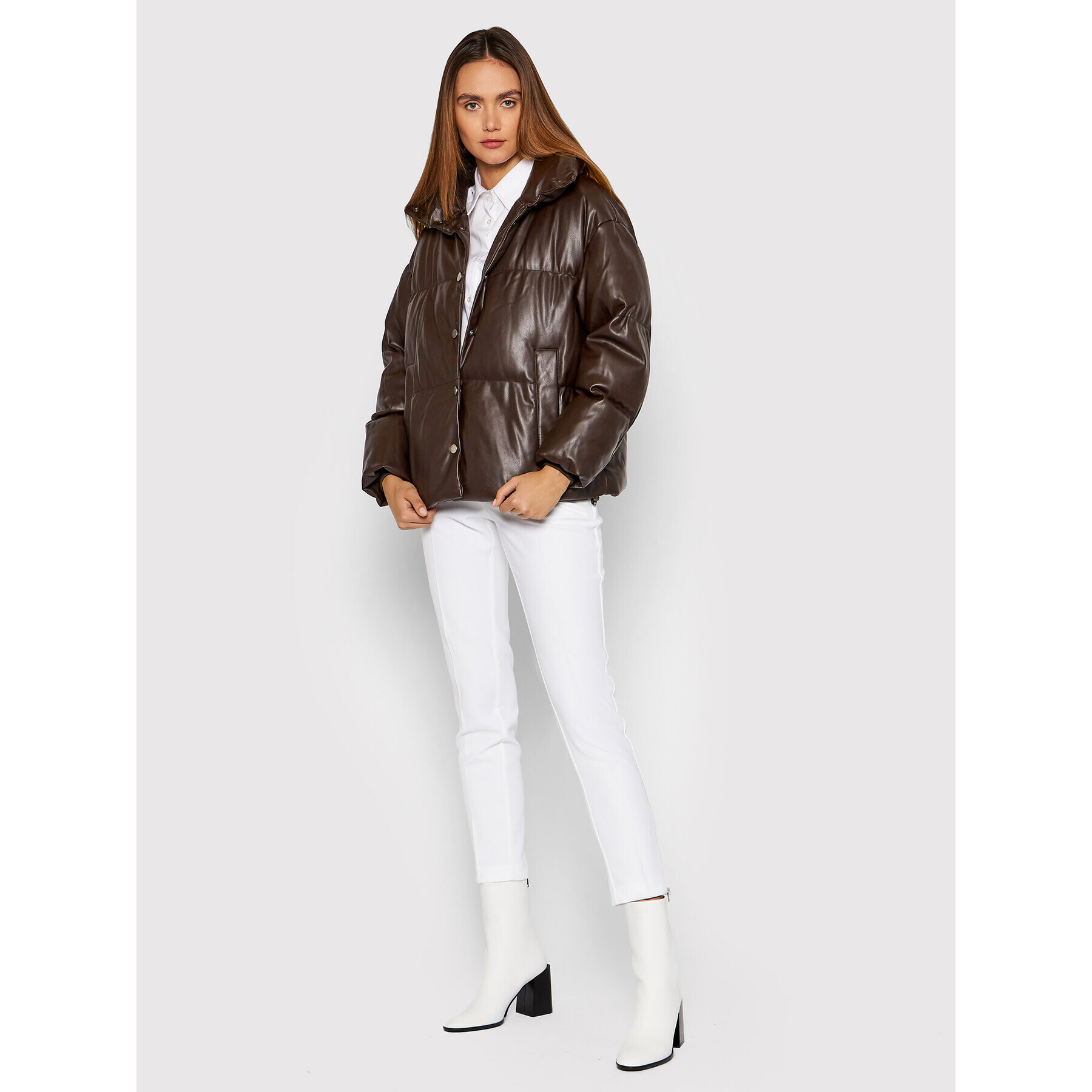 Guess Пухено яке Bice W1BL08 WE480 Кафяв Boxy Fit - Pepit.bg