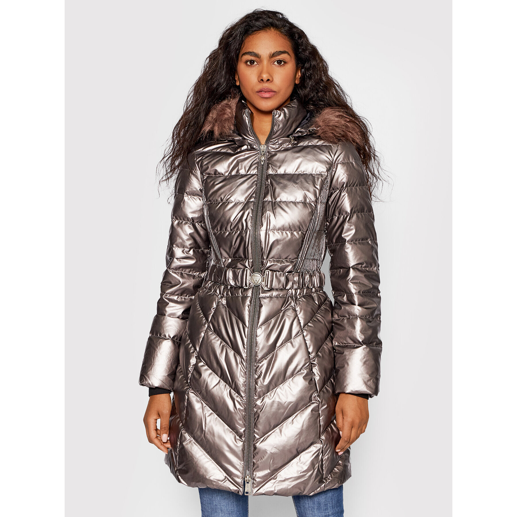 Guess Пухено яке Cecilia W1BL32 WEAY0 Кафяв Regular Fit - Pepit.bg