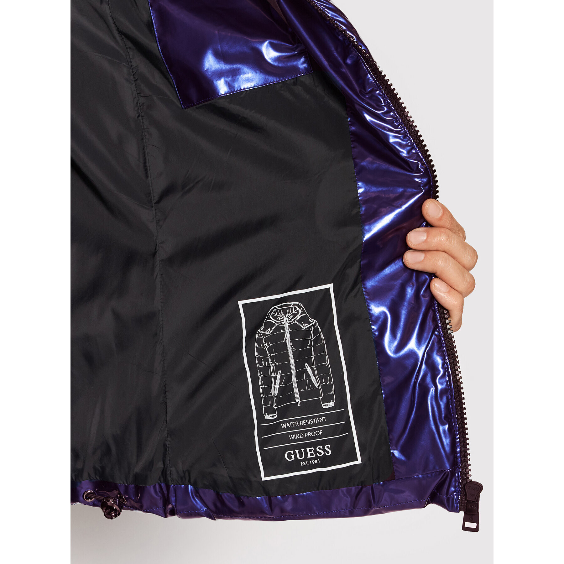 Guess Пухено яке Fiorenza W1BL00 WEB40 Син Boxy Fit - Pepit.bg