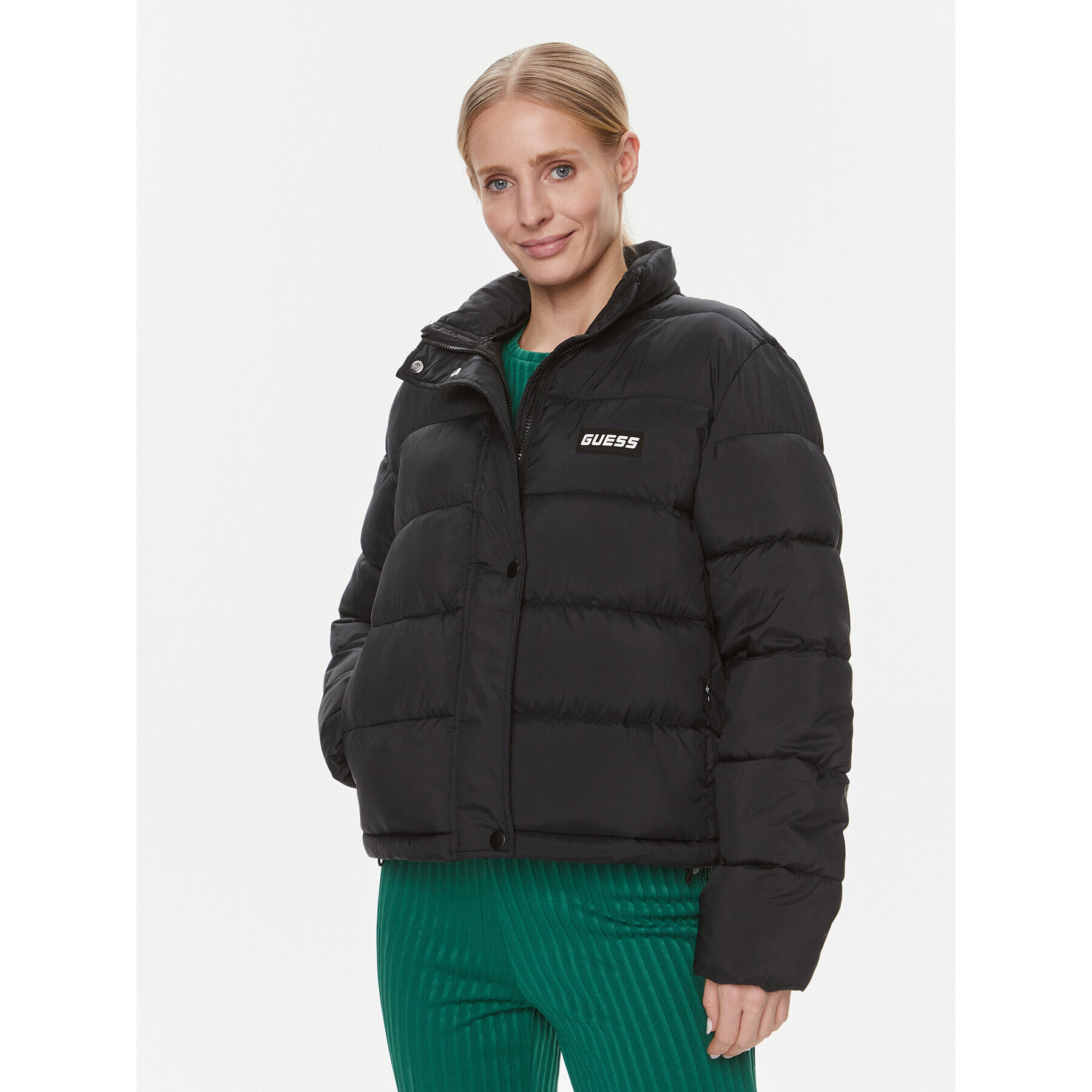 Guess Пухено яке Logo V4RL00 WFYE2 Черен Regular Fit - Pepit.bg