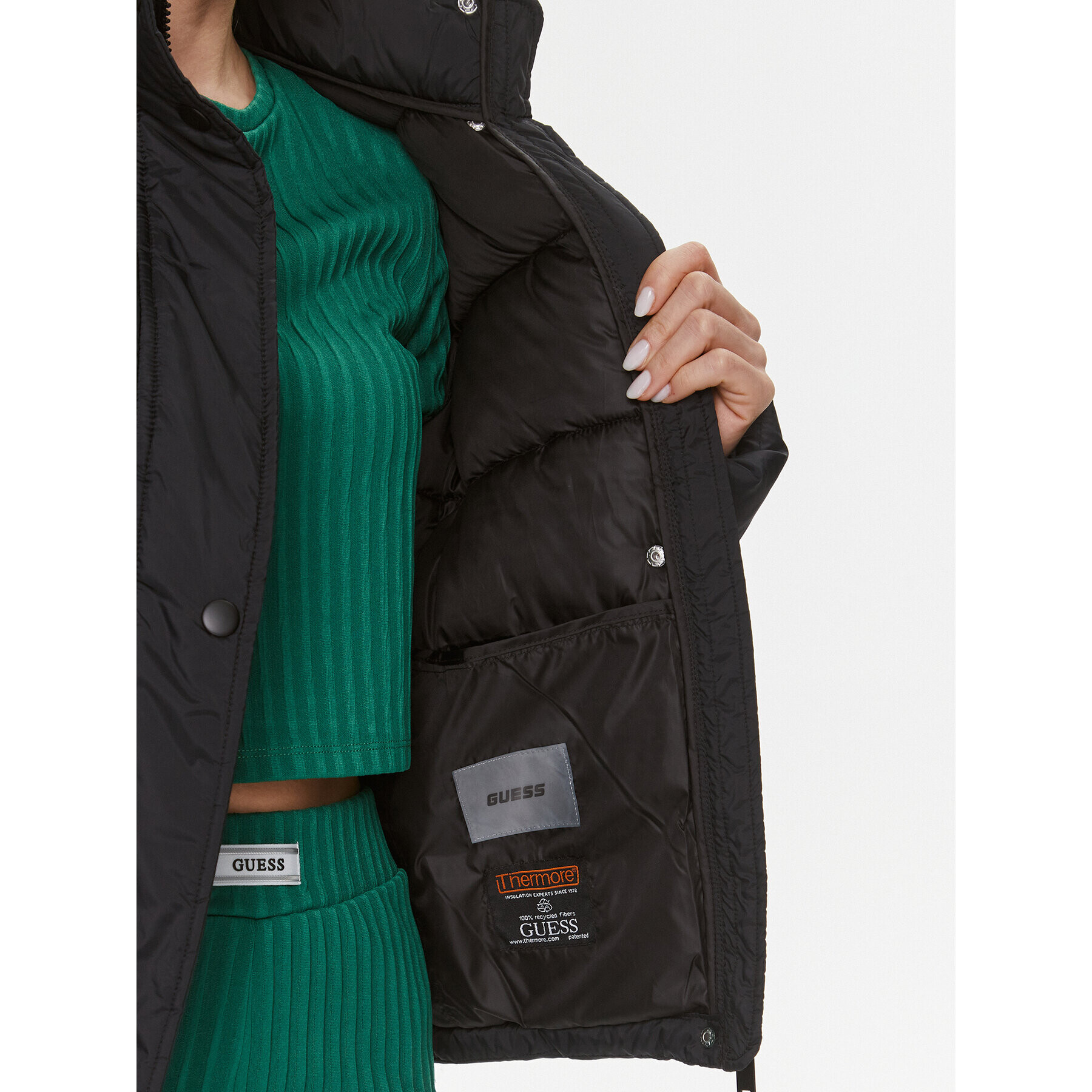 Guess Пухено яке Logo V4RL00 WFYE2 Черен Regular Fit - Pepit.bg