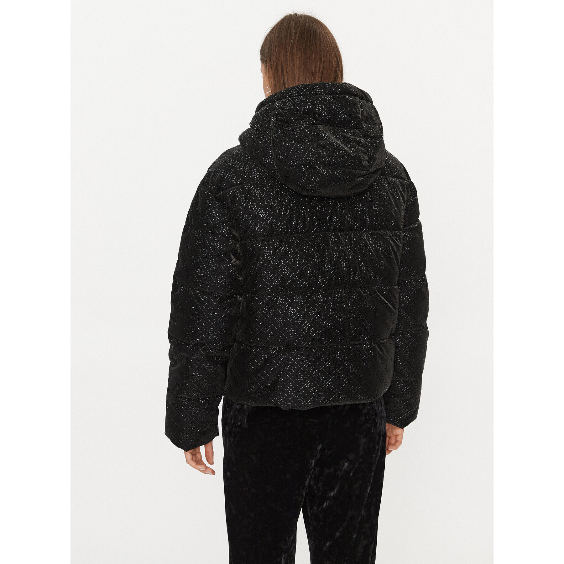 Guess Пухено яке Logo W3BL22 WFQU0 Черен Regular Fit - Pepit.bg