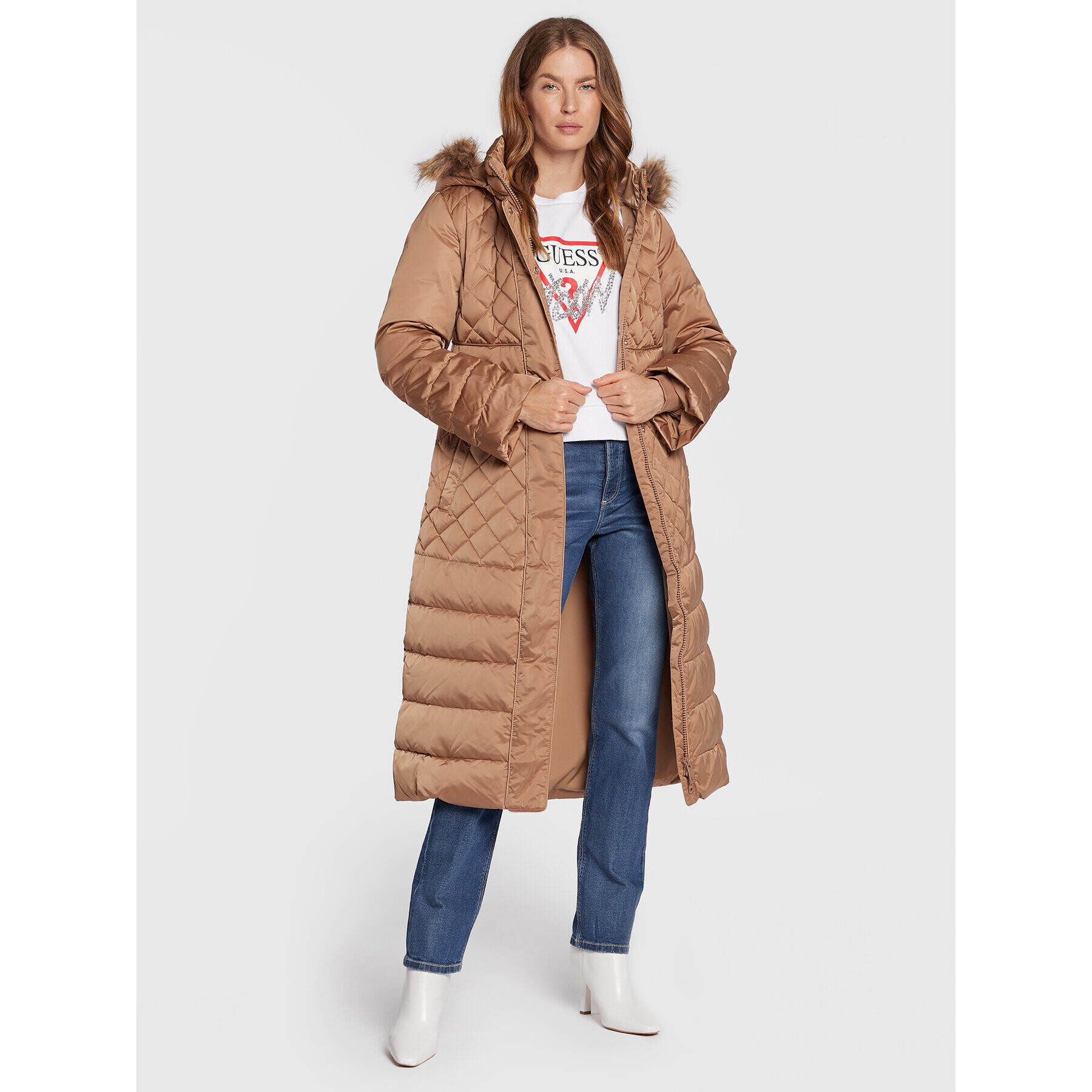 Guess Пухено яке Marlene W2BL64 WEX52 Кафяв Regular Fit - Pepit.bg