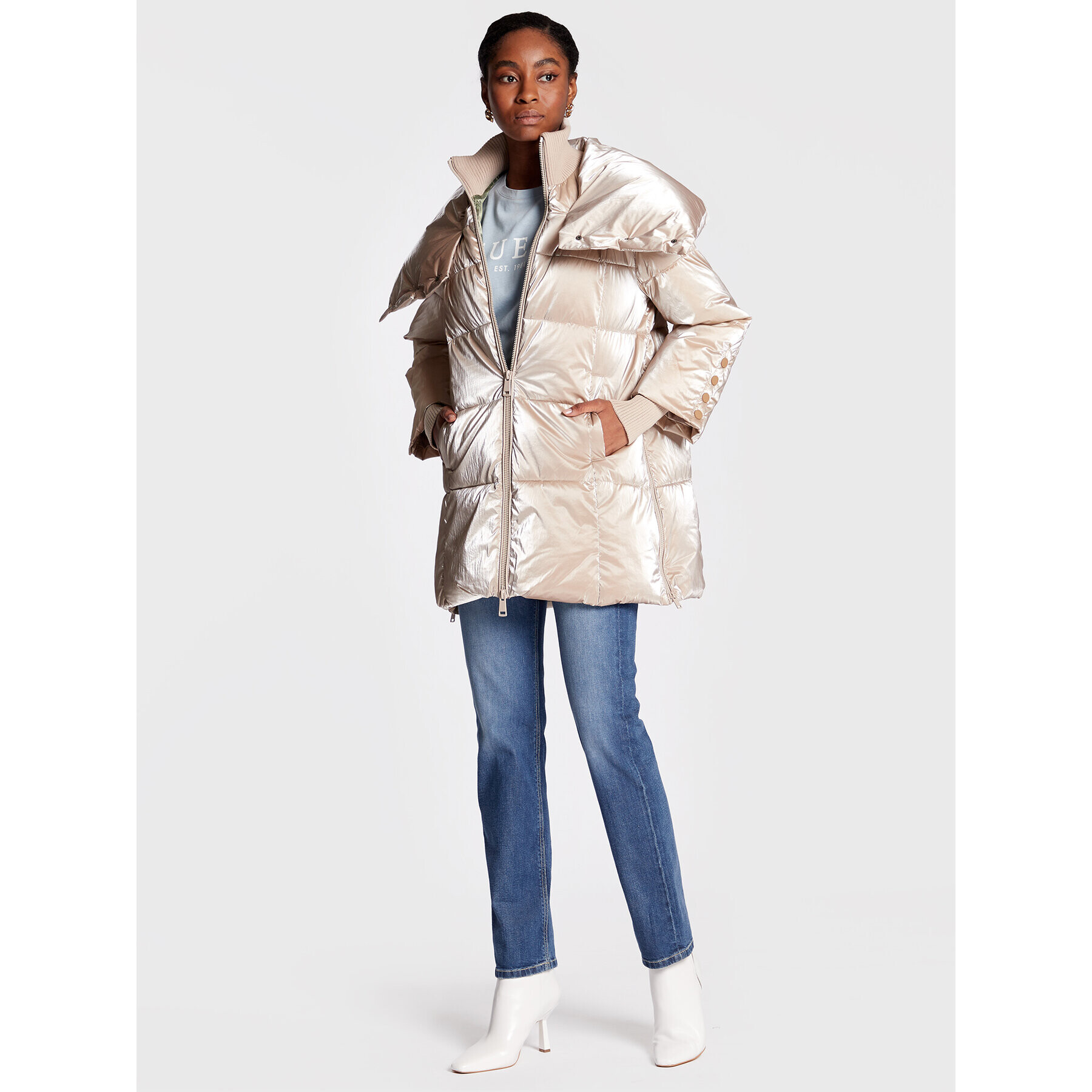 Guess Пухено яке Mathilde W2BL48 WF050 Екрю Regular Fit - Pepit.bg