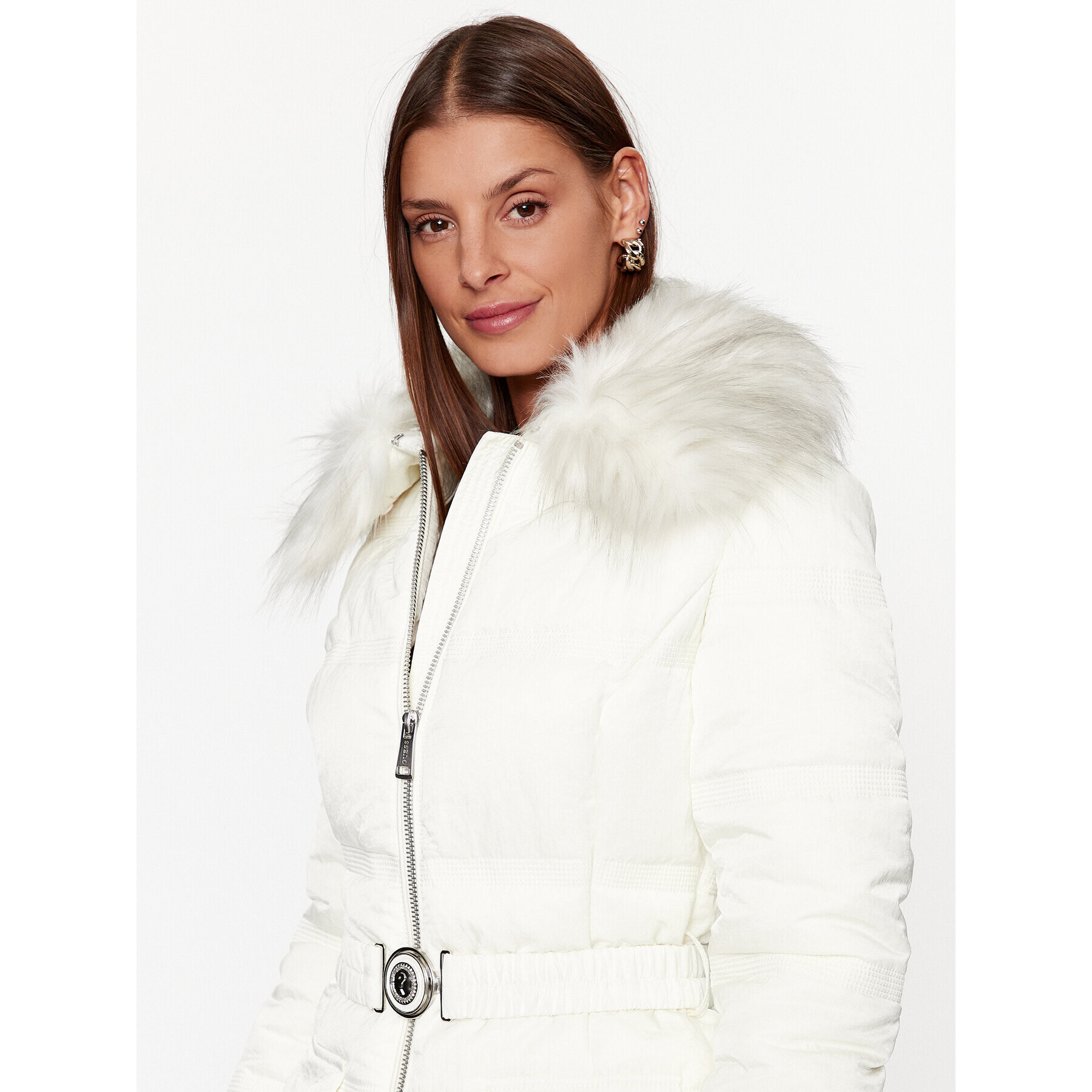 Guess Пухено яке W3BL28 WFQW2 Екрю Regular Fit - Pepit.bg