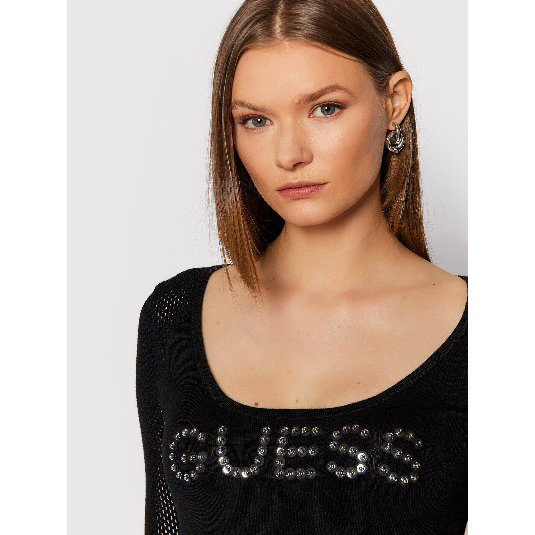 Guess Пуловер Embellished Logo W1BR04 Z1091 Черен Regular Fit - Pepit.bg