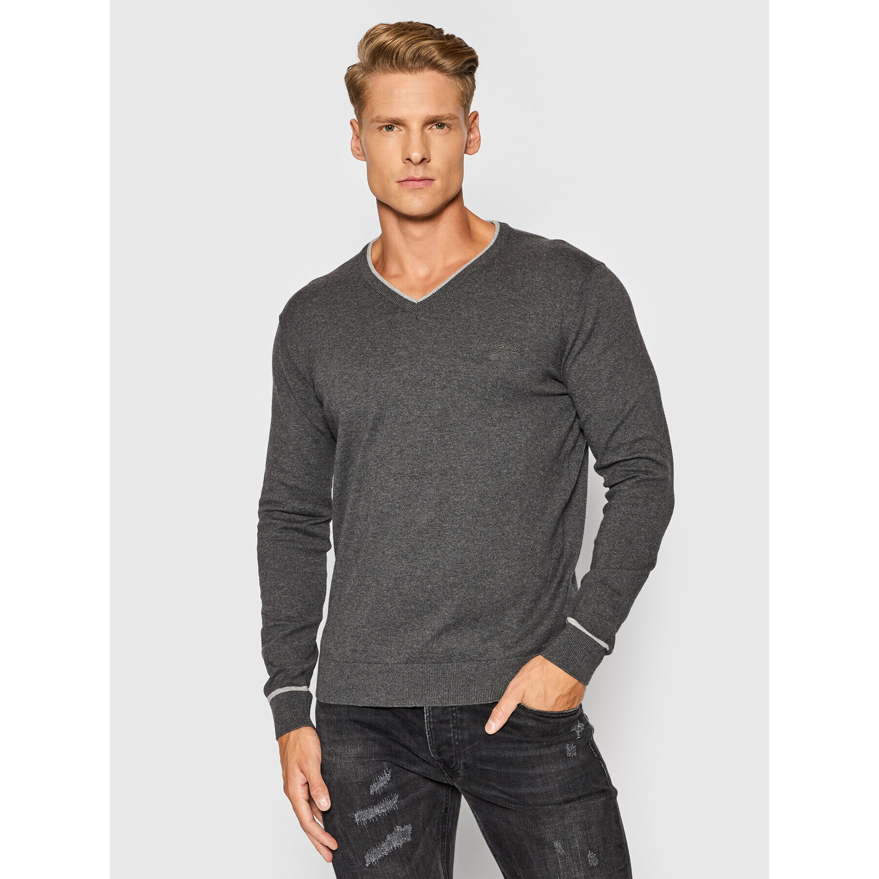 Guess Пуловер Kenny M1YR55 Z2SA0 Сив Slim Fit - Pepit.bg