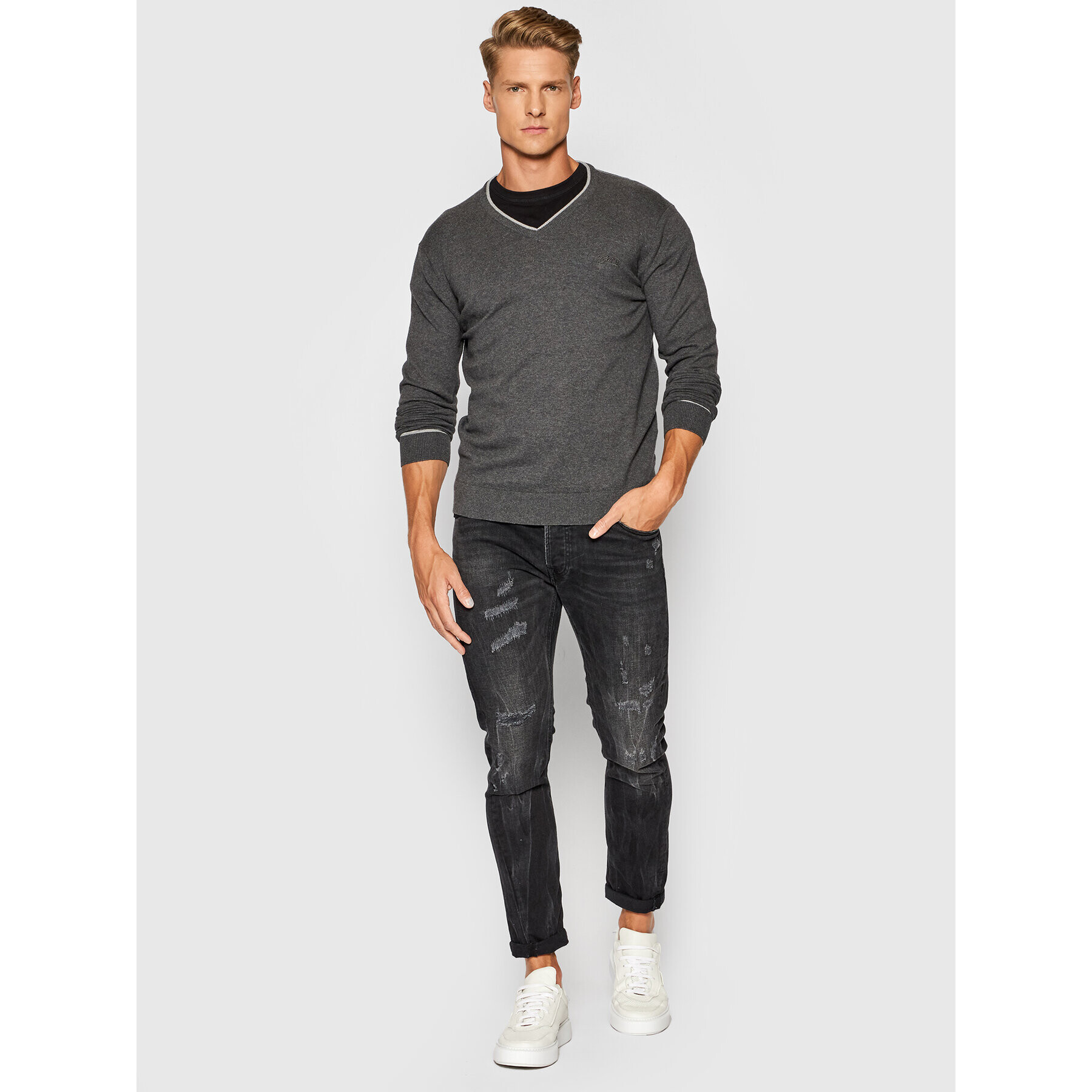 Guess Пуловер Kenny M1YR55 Z2SA0 Сив Slim Fit - Pepit.bg