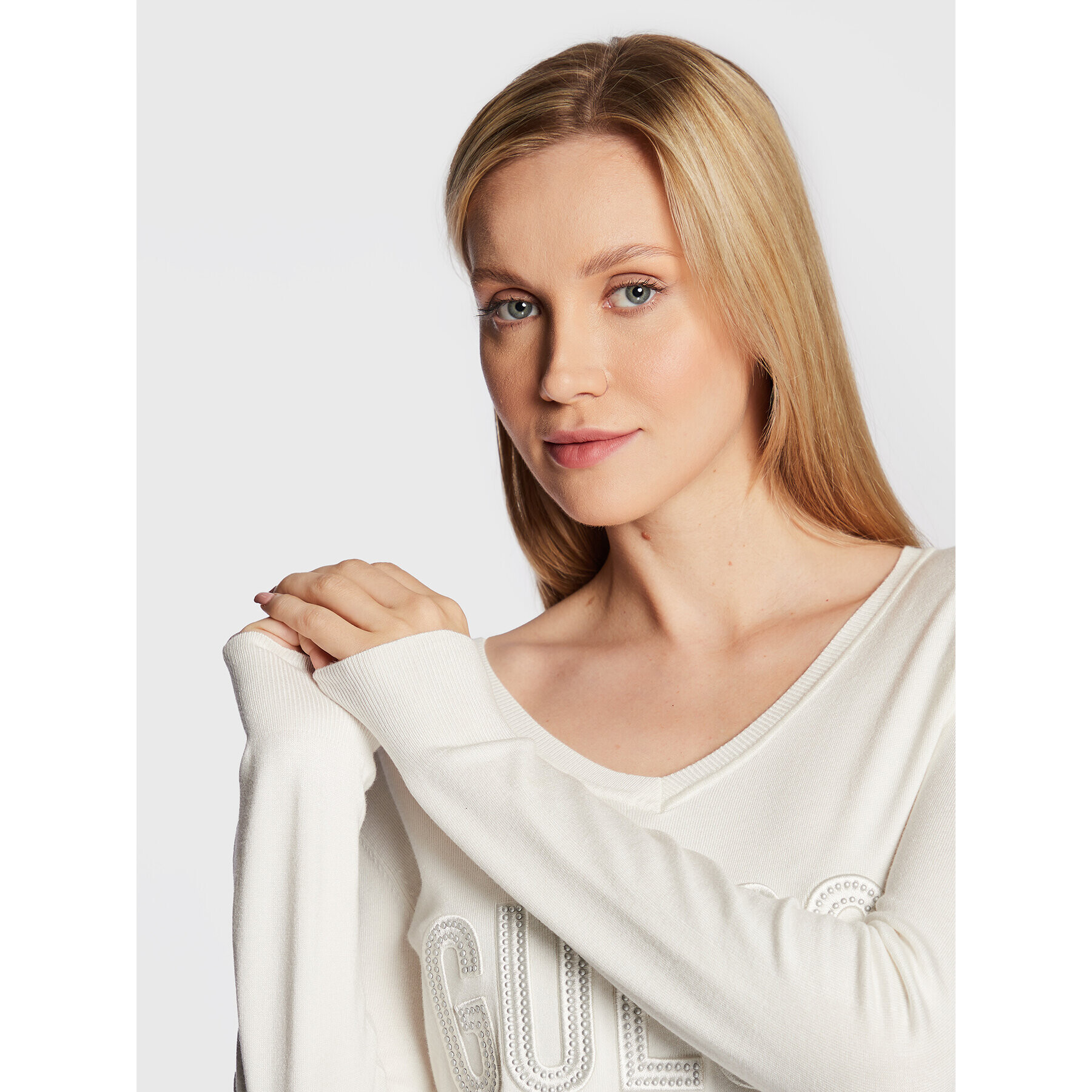 Guess Пуловер Pascale W2BR52 Z2NQ2 Бял Regular Fit - Pepit.bg