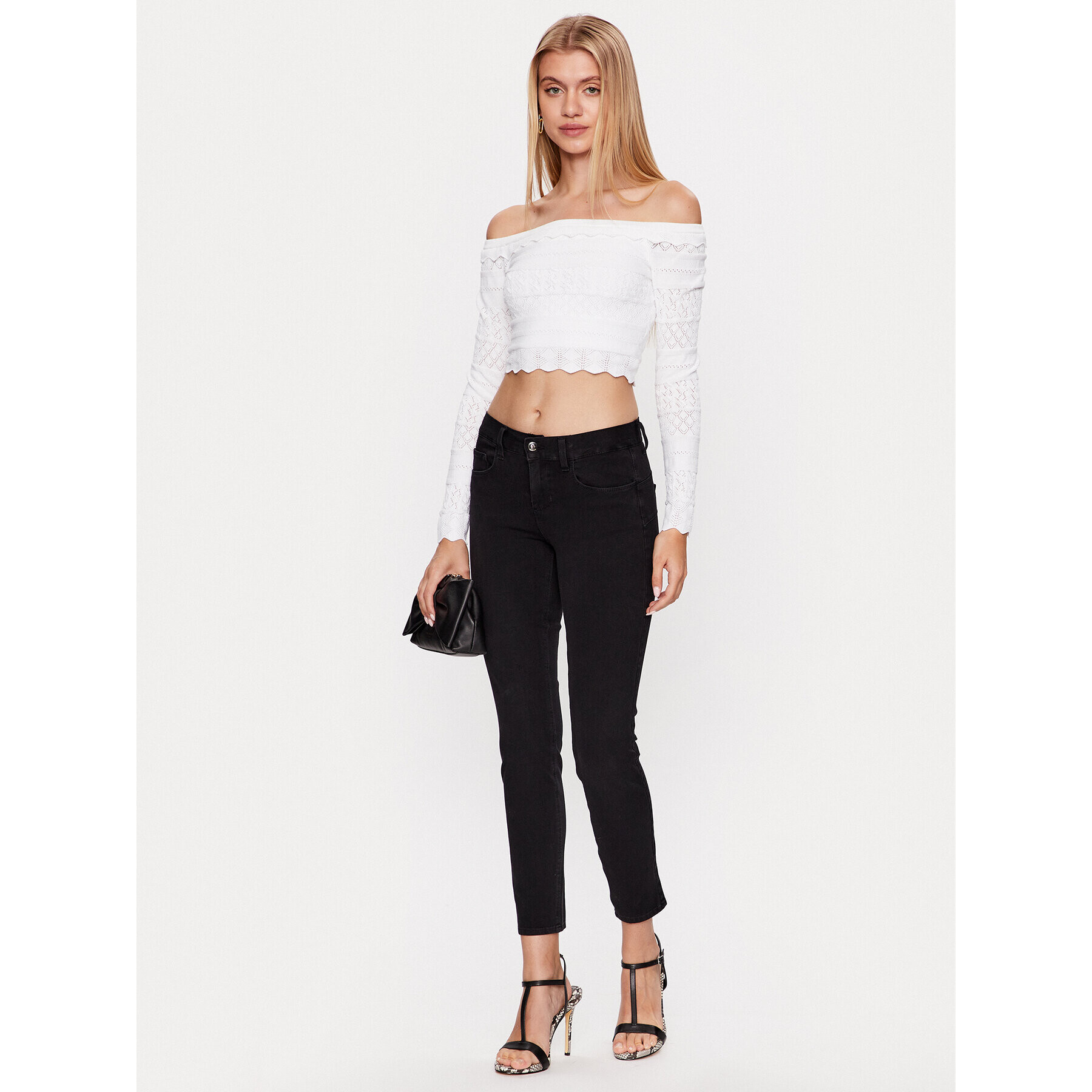 Guess Пуловер Pointelle Deeta W3GR11 Z36H2 Бял Regular Fit - Pepit.bg