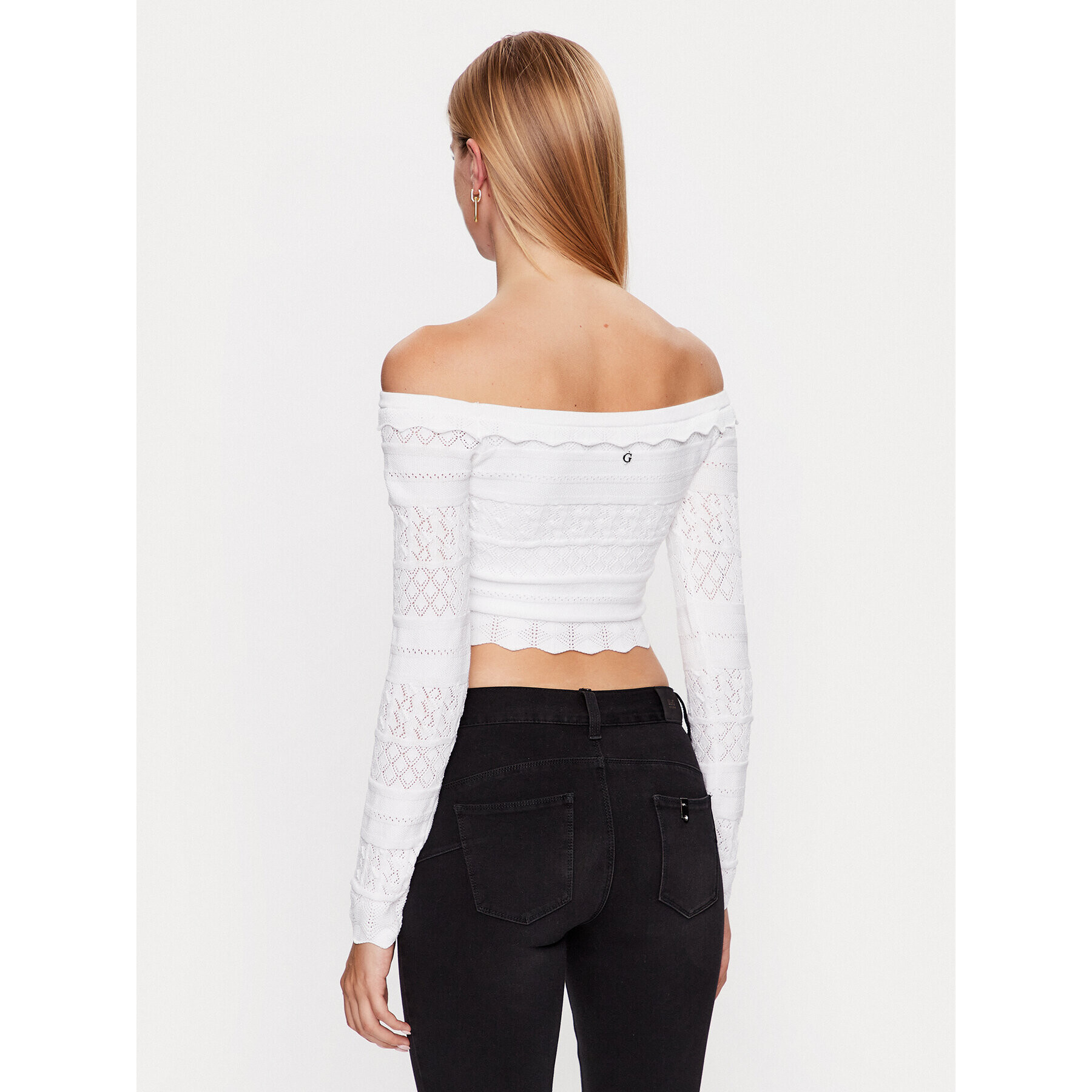Guess Пуловер Pointelle Deeta W3GR11 Z36H2 Бял Regular Fit - Pepit.bg