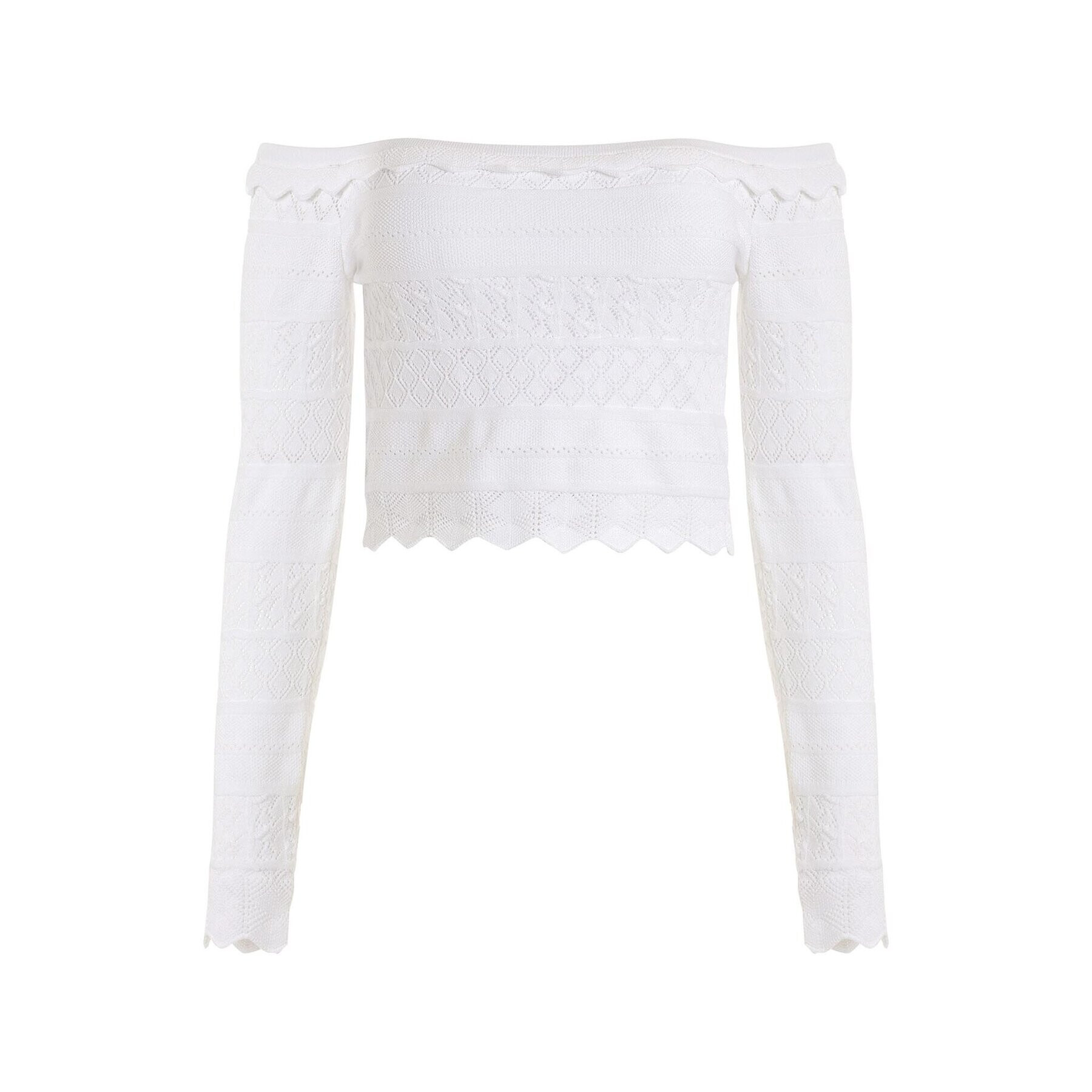 Guess Пуловер Pointelle Deeta W3GR11 Z36H2 Бял Regular Fit - Pepit.bg
