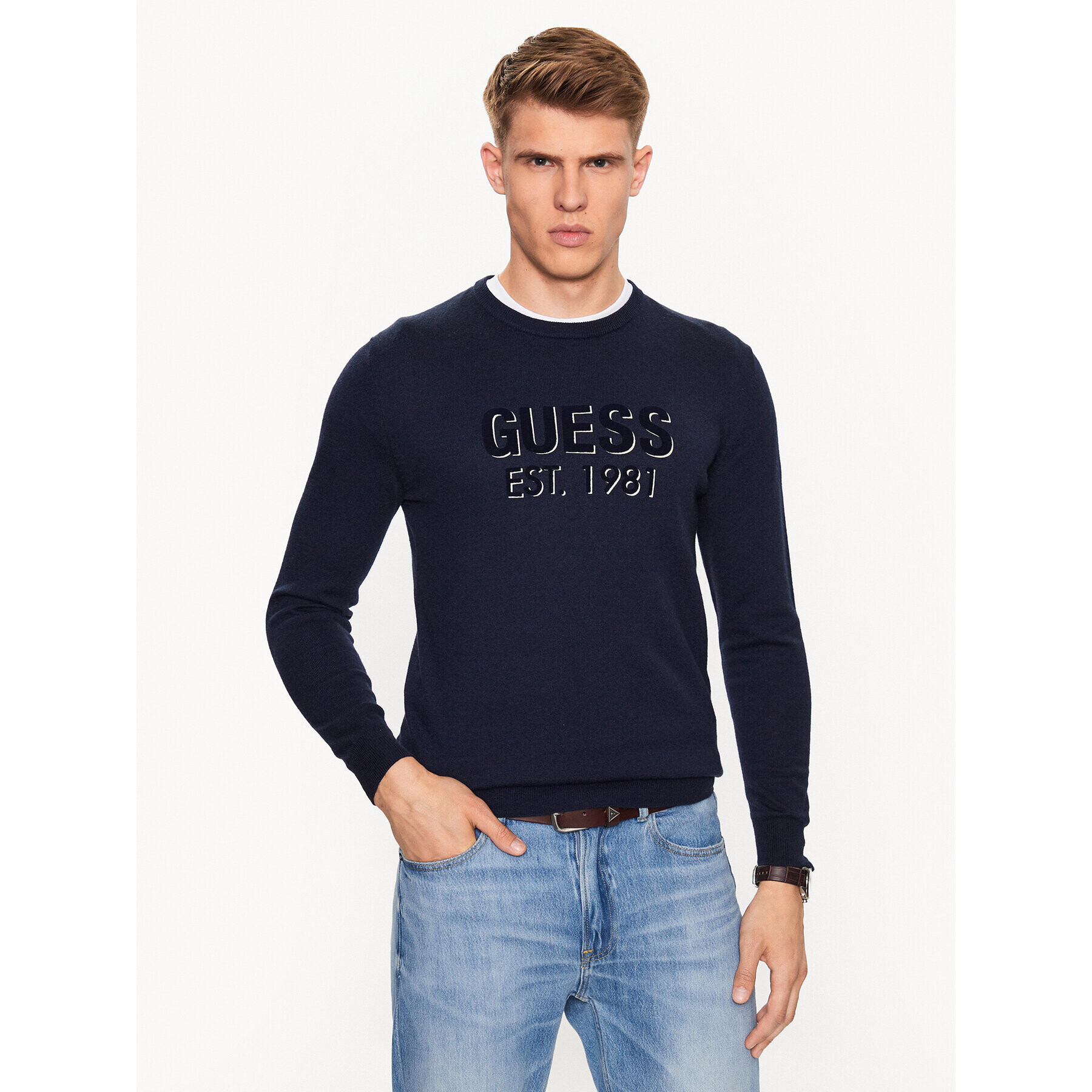 Guess Пуловер Virgil M3YR03 Z3052 Тъмносин Regular Fit - Pepit.bg