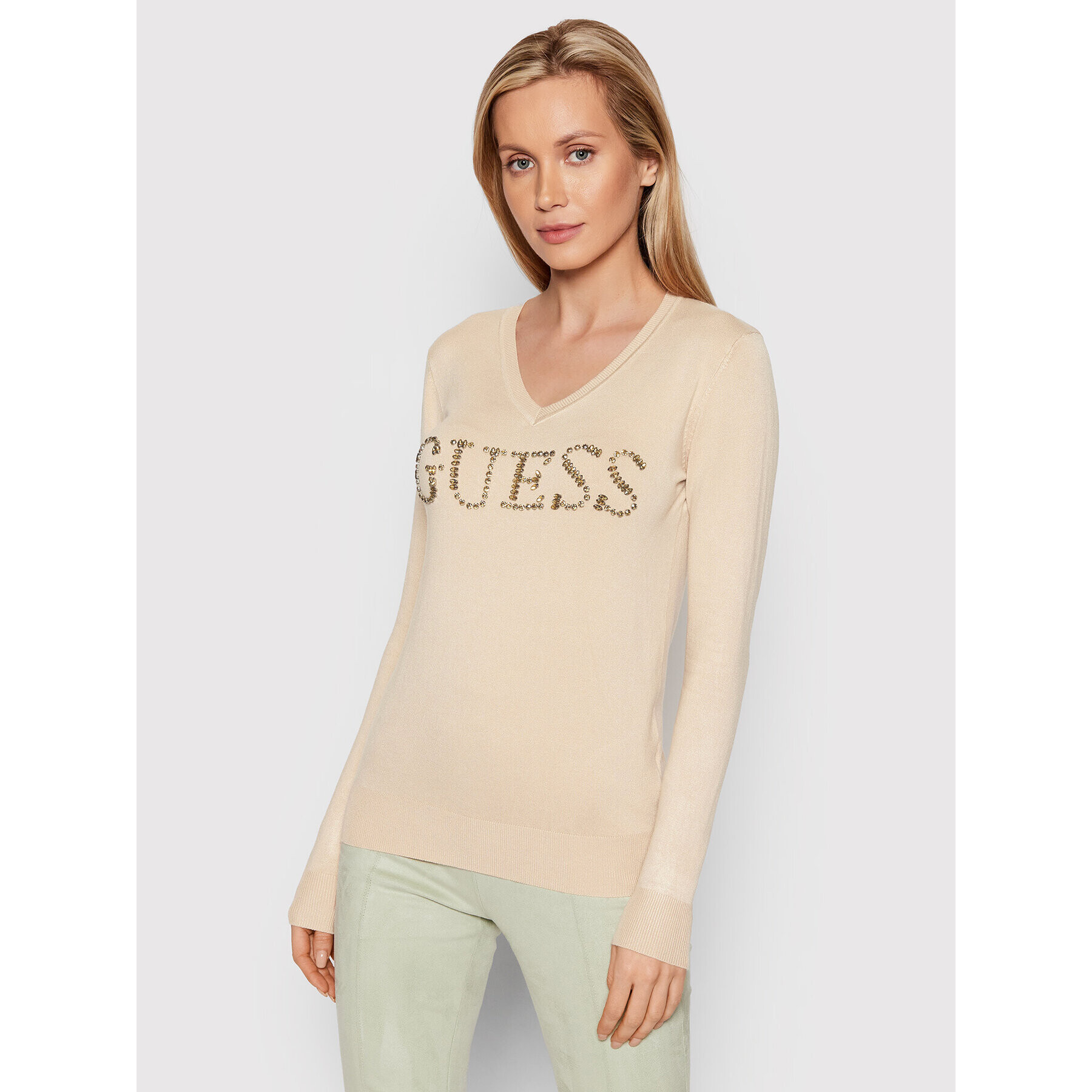 Guess Пуловер W2RR21 Z2NQ0 Бежов Slim Fit - Pepit.bg