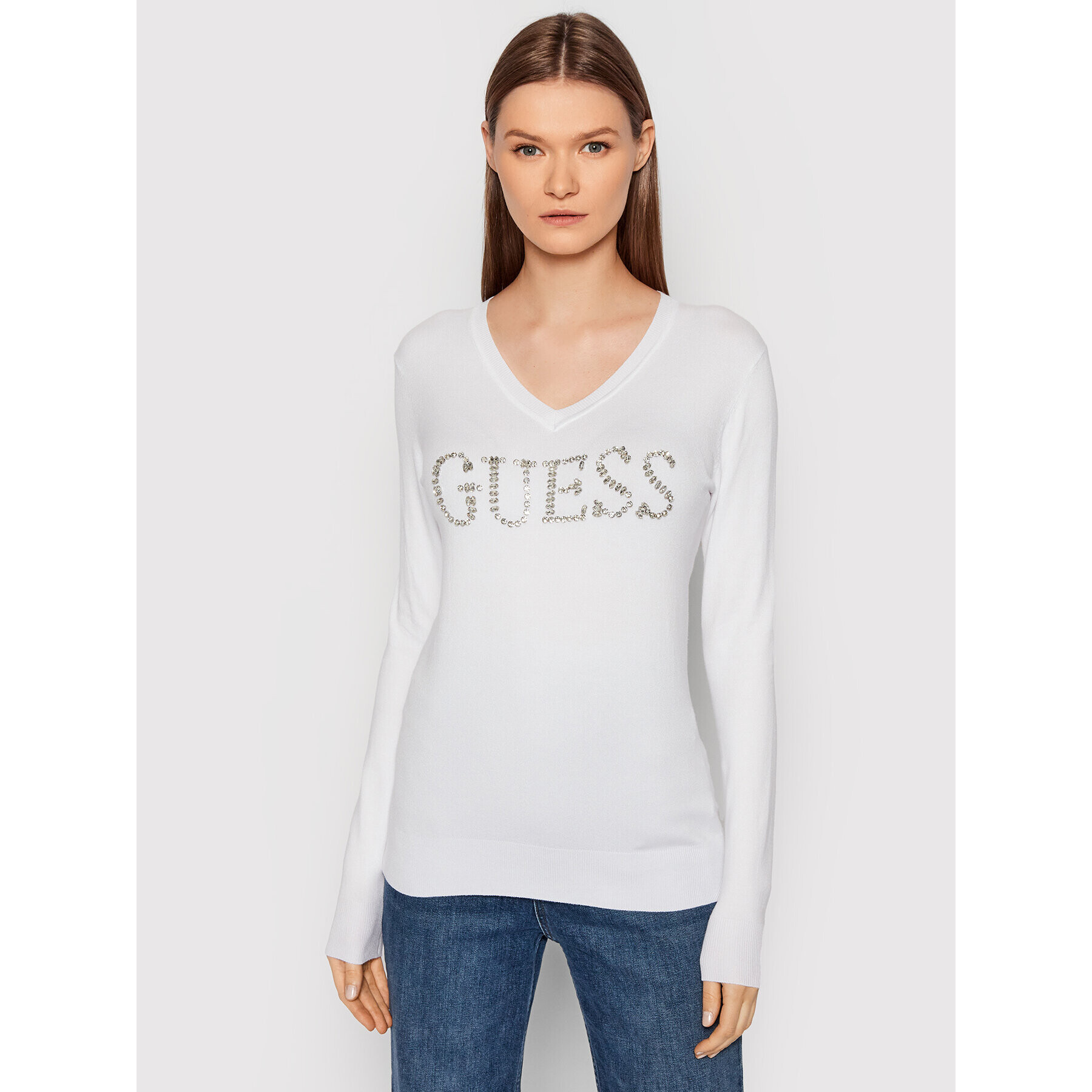 Guess Пуловер W2RR21 Z2NQ0 Бял Slim Fit - Pepit.bg