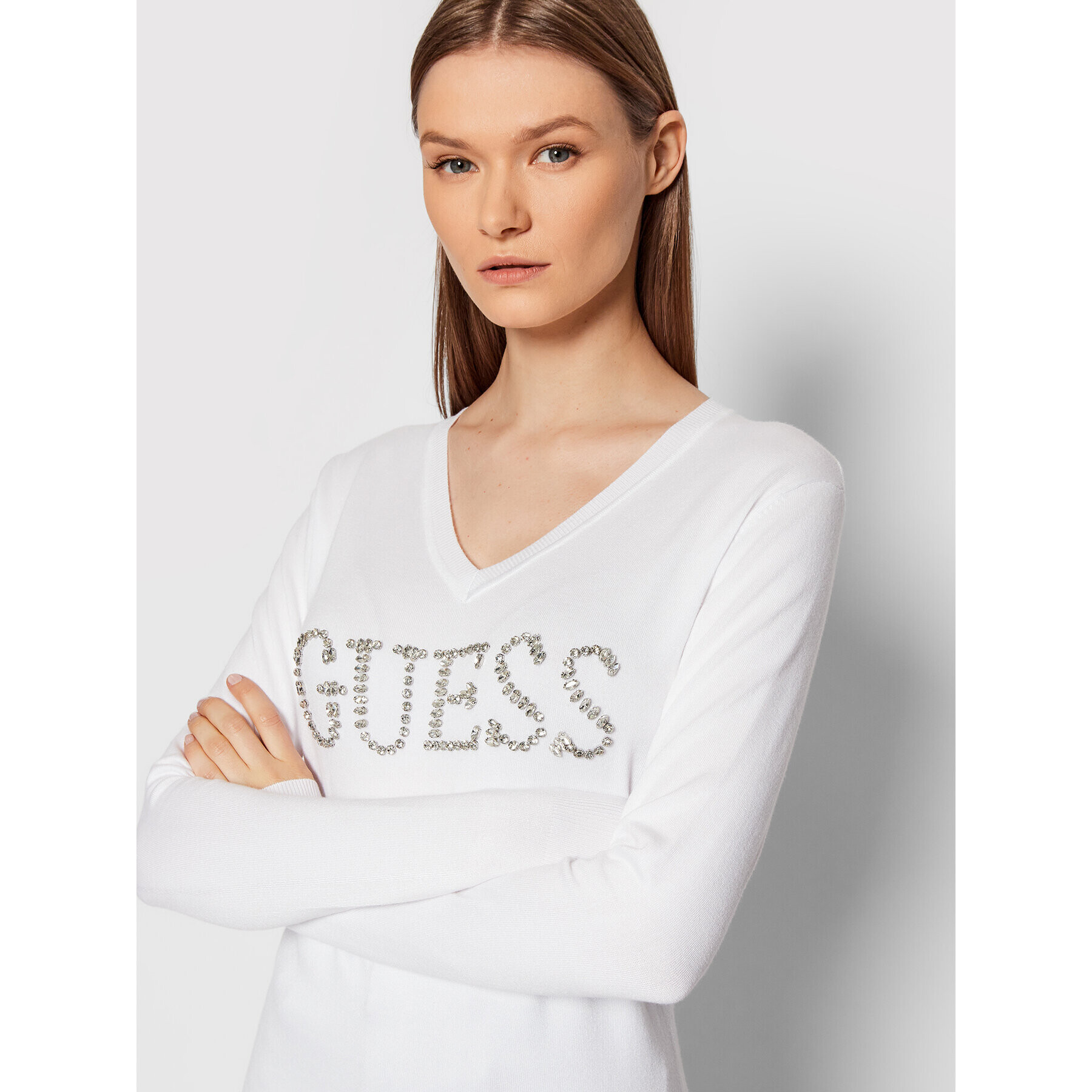 Guess Пуловер W2RR21 Z2NQ0 Бял Slim Fit - Pepit.bg