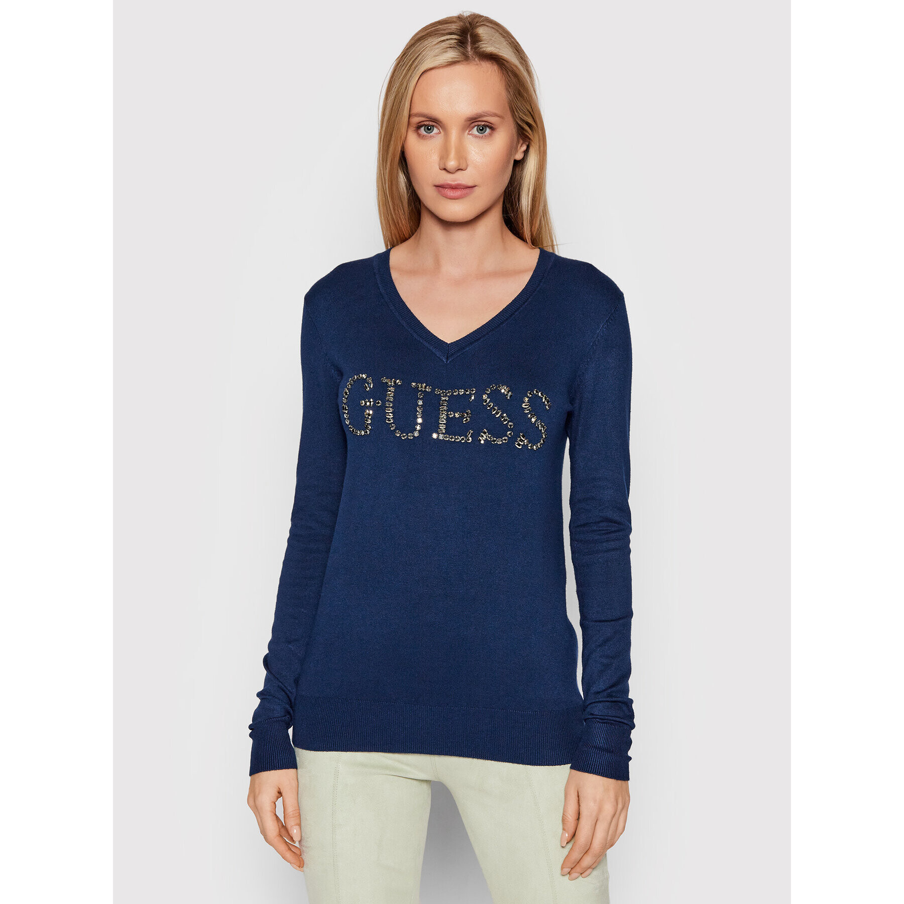 Guess Пуловер W2RR21 Z2NQ0 Тъмносин Slim Fit - Pepit.bg