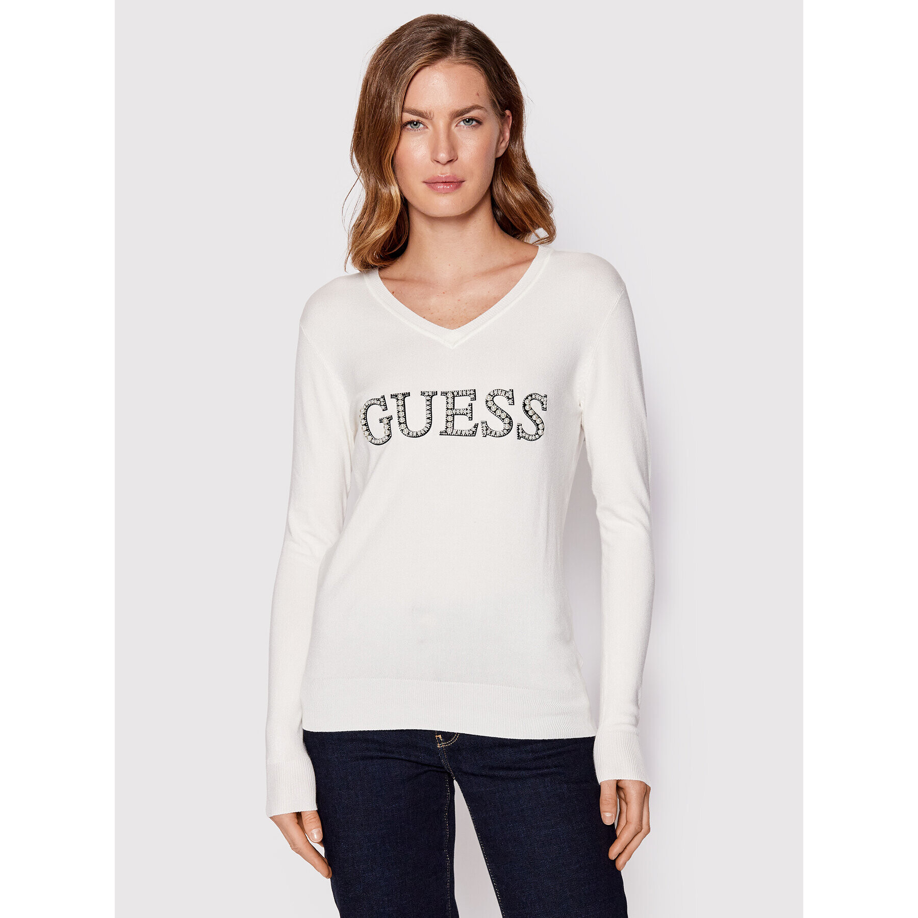 Guess Пуловер W2YR26 Z2NQ0 Бял Regular Fit - Pepit.bg