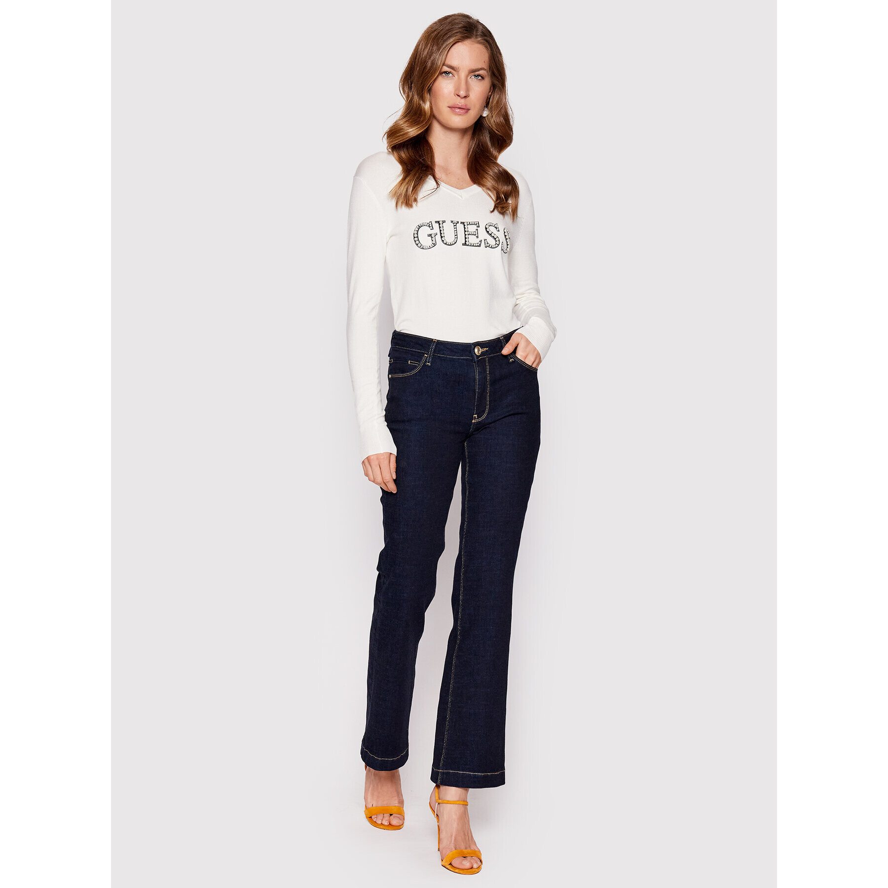 Guess Пуловер W2YR26 Z2NQ0 Бял Regular Fit - Pepit.bg