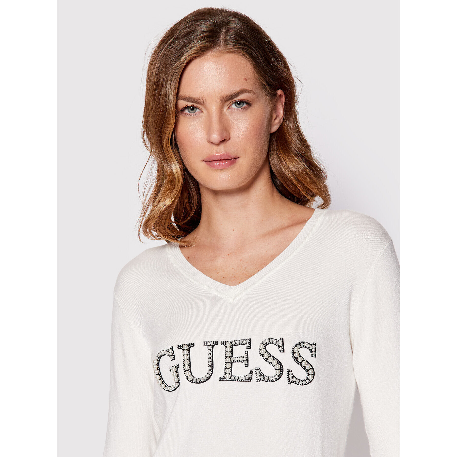 Guess Пуловер W2YR26 Z2NQ0 Бял Regular Fit - Pepit.bg