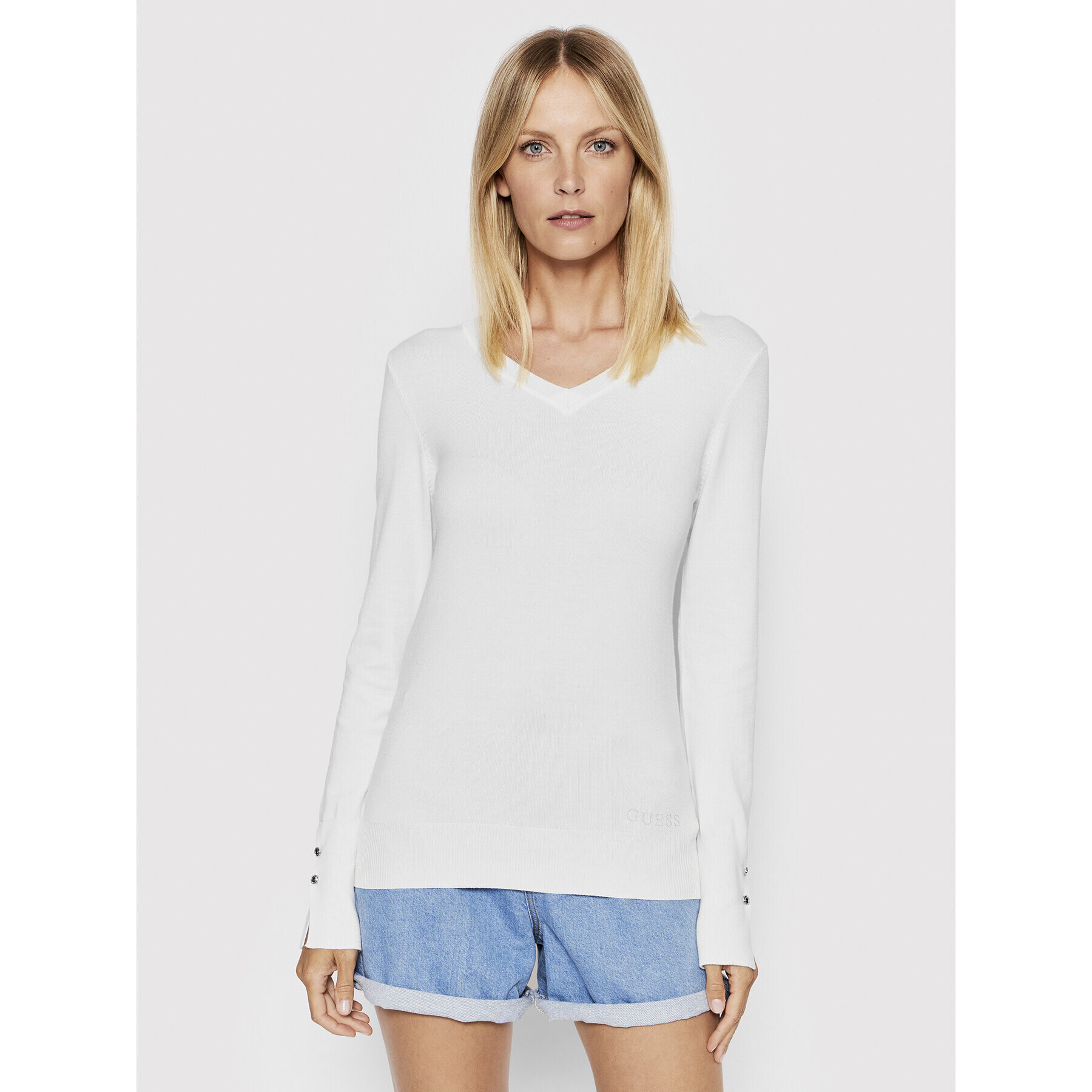 Guess Пуловер W2YR31 Z2V62 Бял Regular Fit - Pepit.bg