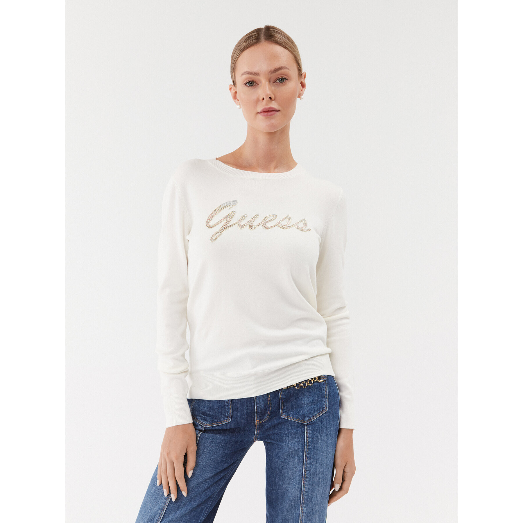 Guess Пуловер W3BR22 Z2NQ2 Екрю Regular Fit - Pepit.bg