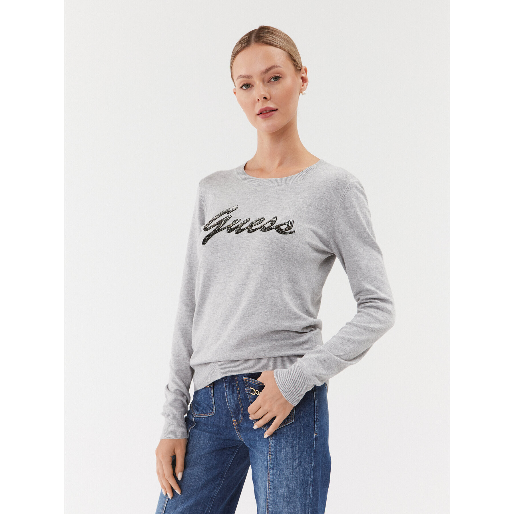 Guess Пуловер W3BR22 Z2NQ2 Сив Regular Fit - Pepit.bg