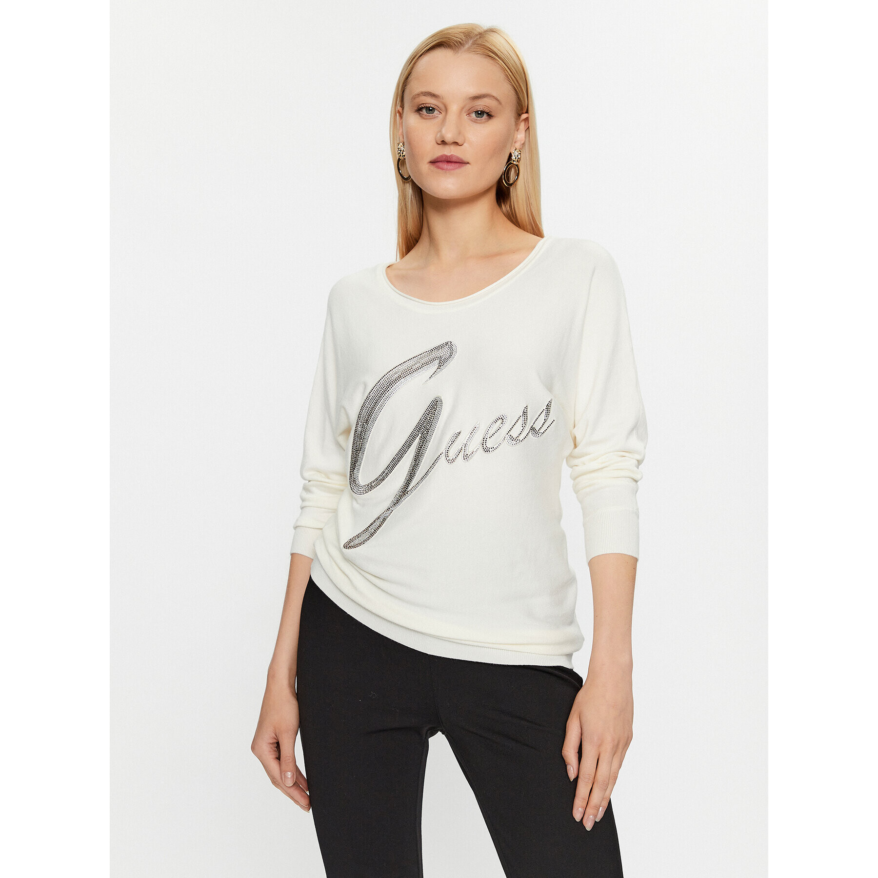 Guess Пуловер W3BR25 Z2NQ2 Бял Regular Fit - Pepit.bg