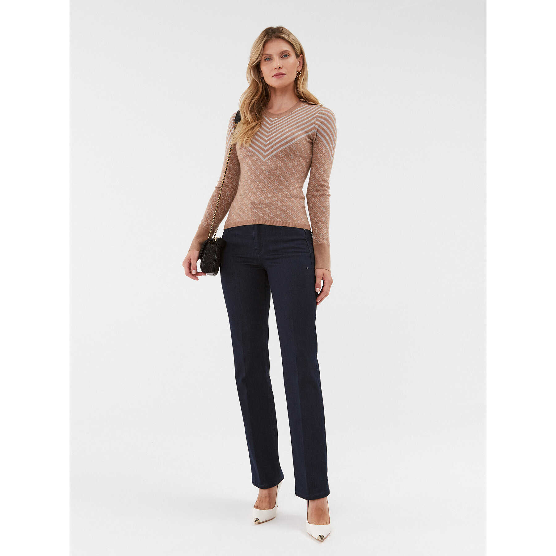 Guess Пуловер W3BR26 Z3AE0 Бежов Slim Fit - Pepit.bg