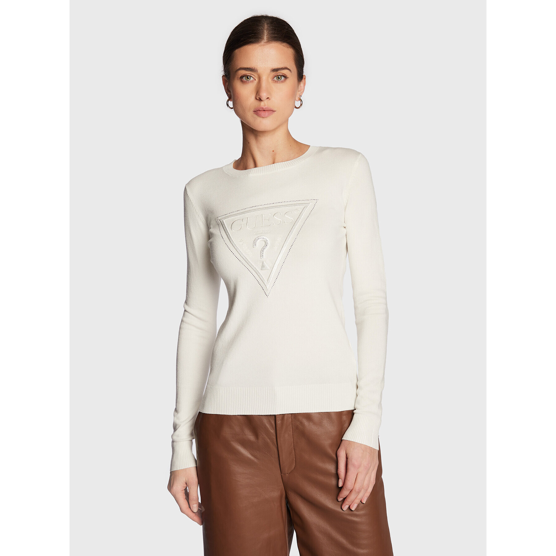 Guess Пуловер W3RR48 Z2NQ2 Екрю Slim Fit - Pepit.bg