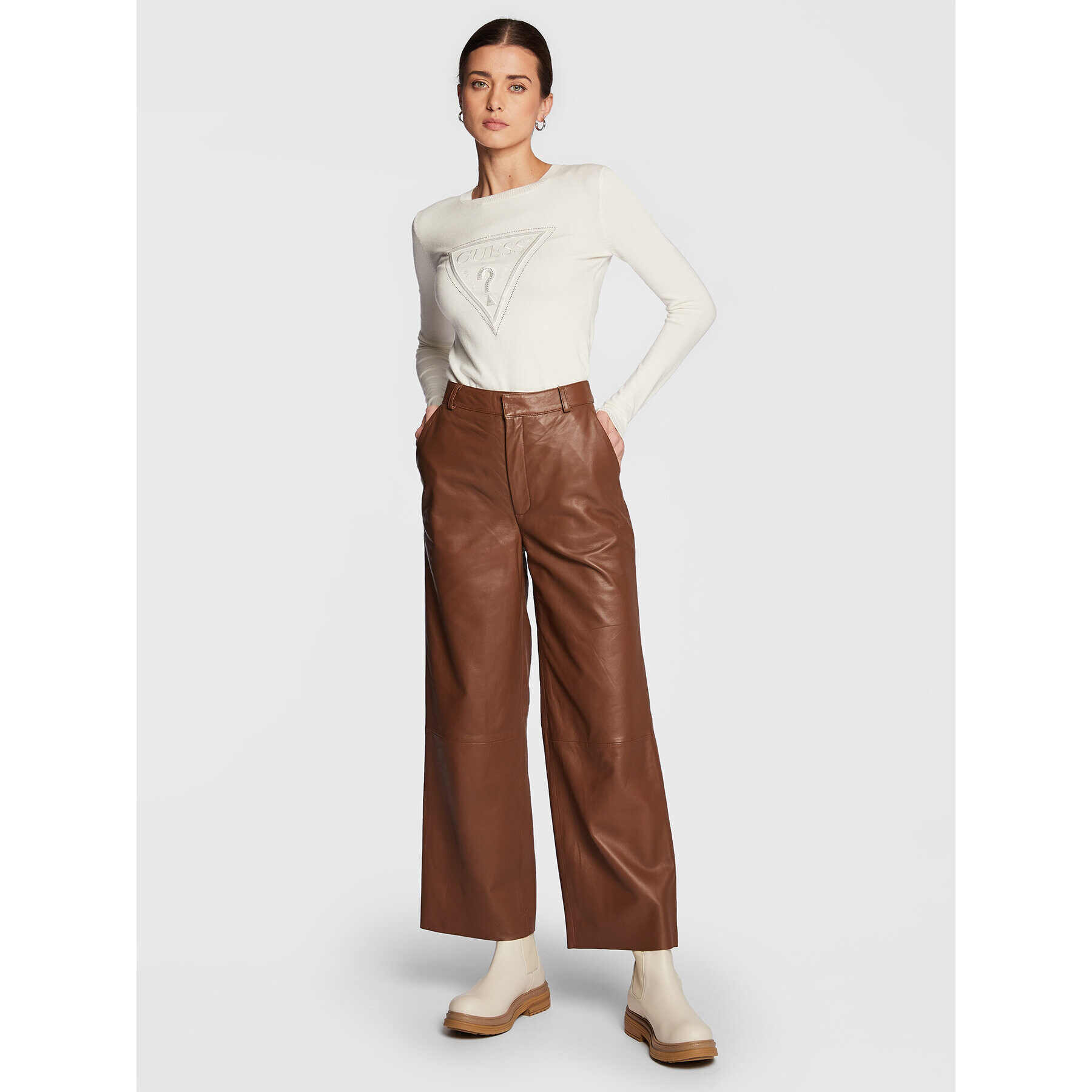 Guess Пуловер W3RR48 Z2NQ2 Екрю Slim Fit - Pepit.bg