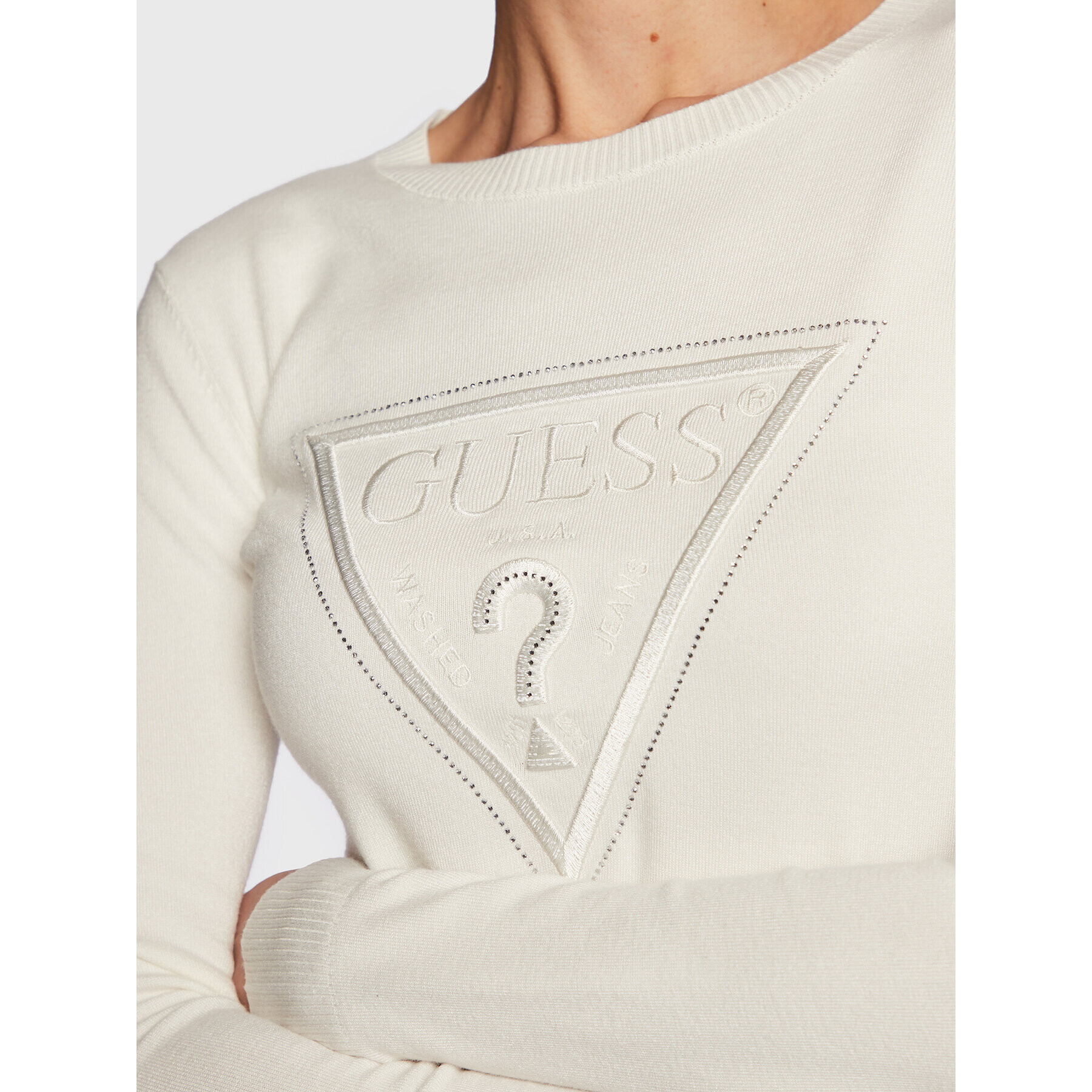 Guess Пуловер W3RR48 Z2NQ2 Екрю Slim Fit - Pepit.bg