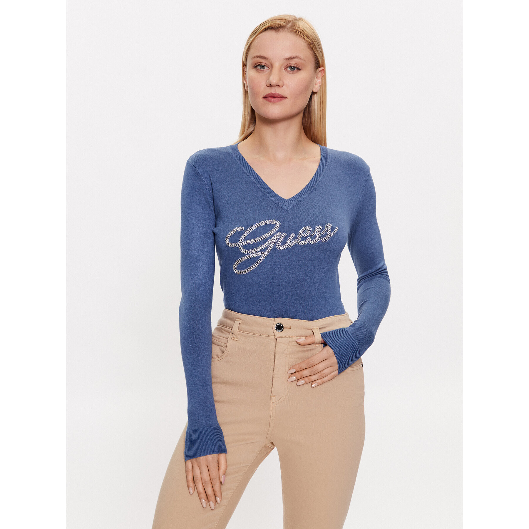 Guess Пуловер W3YR21 Z2NQ2 Син Slim Fit - Pepit.bg