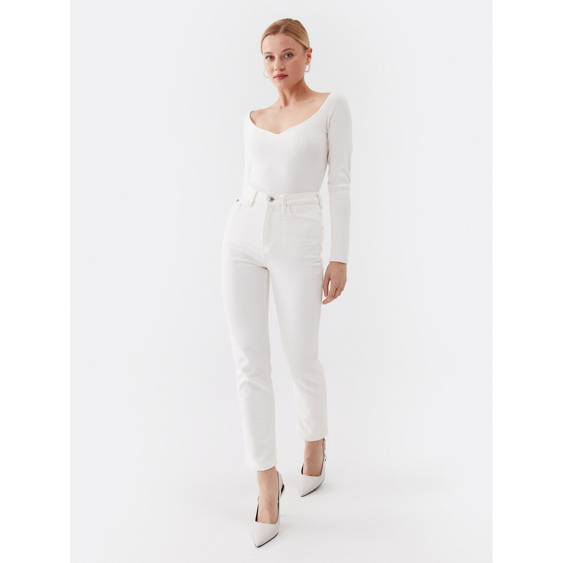 Guess Пуловер W3YR25 Z37J2 Екрю Slim Fit - Pepit.bg