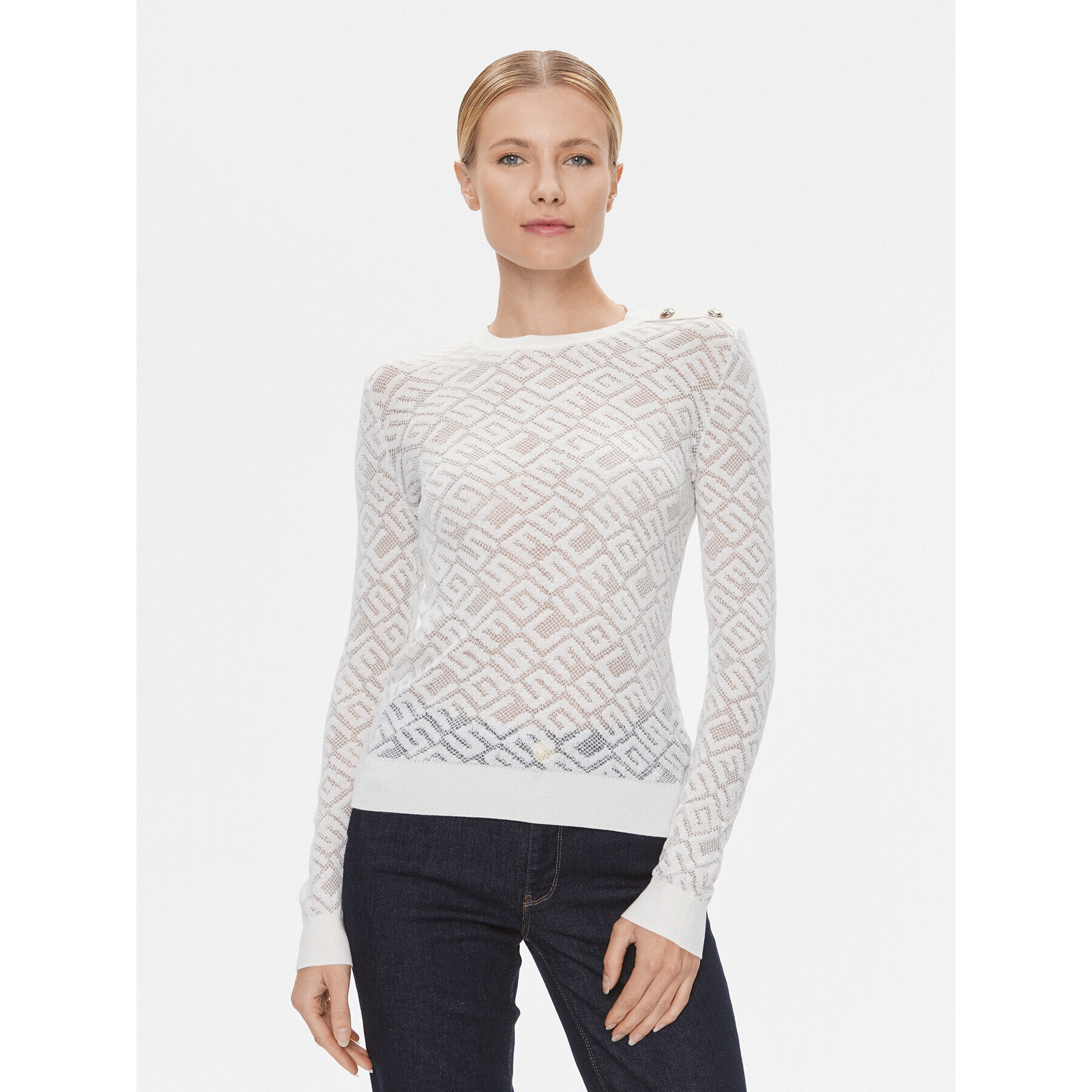 Guess Пуловер W4RR28 Z3C90 Бял Regular Fit - Pepit.bg