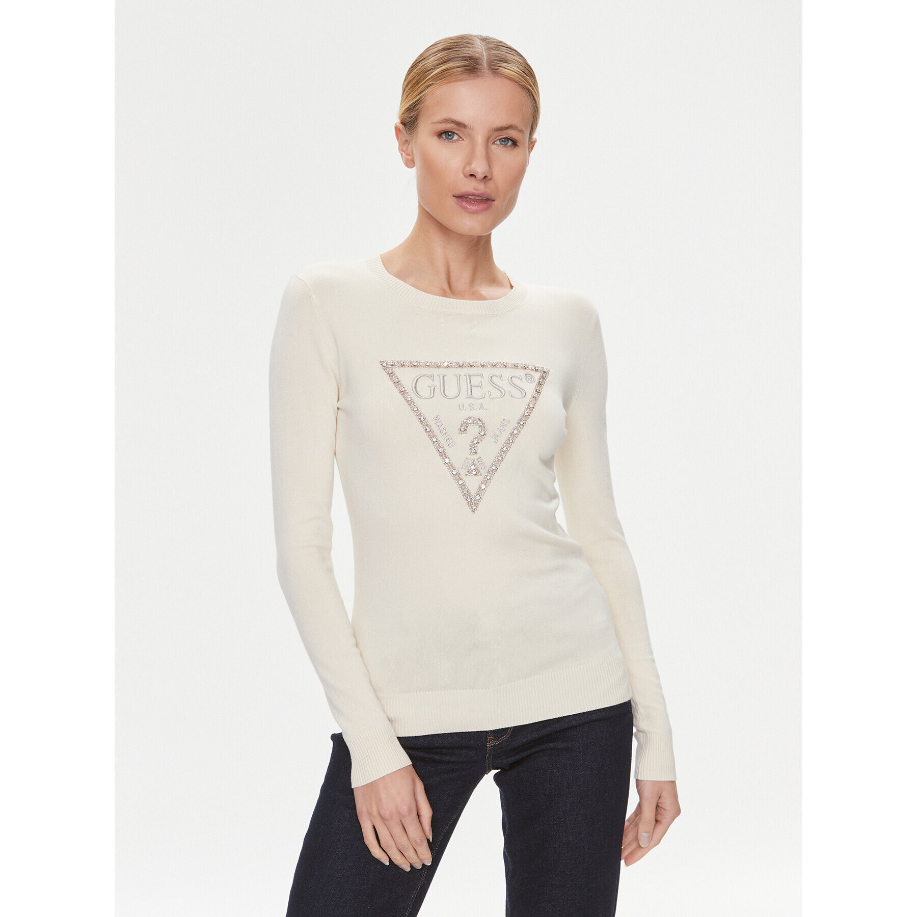 Guess Пуловер W4RR53 Z2NQ2 Бежов Slim Fit - Pepit.bg