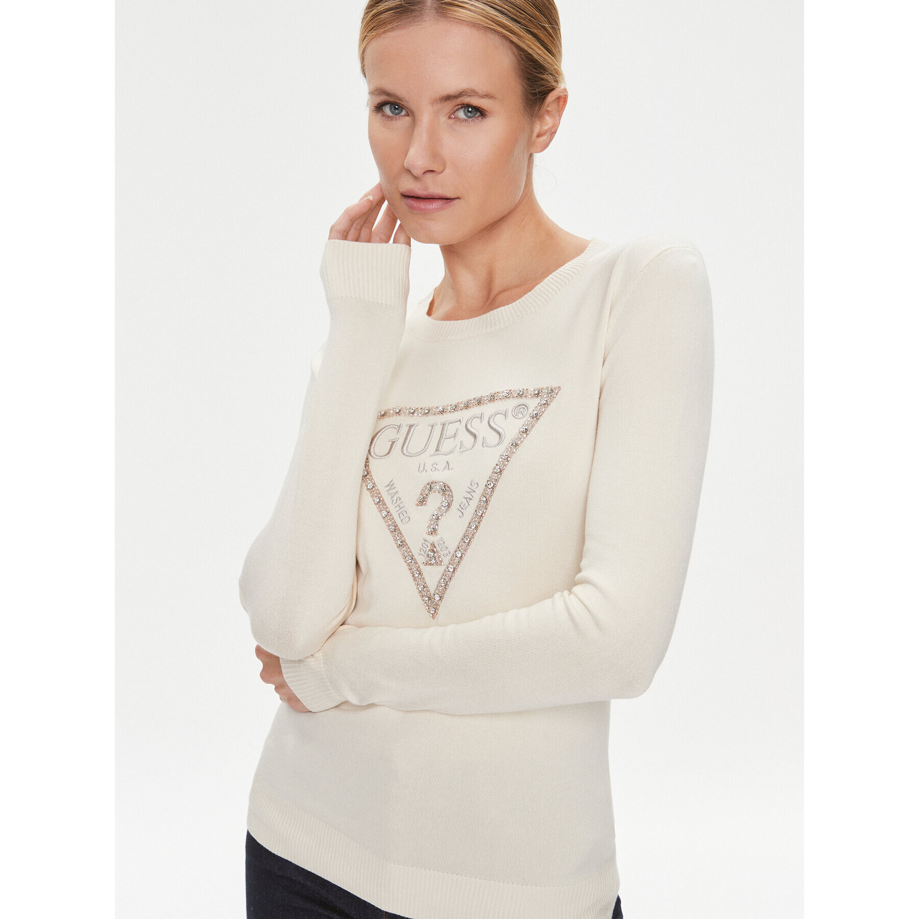Guess Пуловер W4RR53 Z2NQ2 Бежов Slim Fit - Pepit.bg
