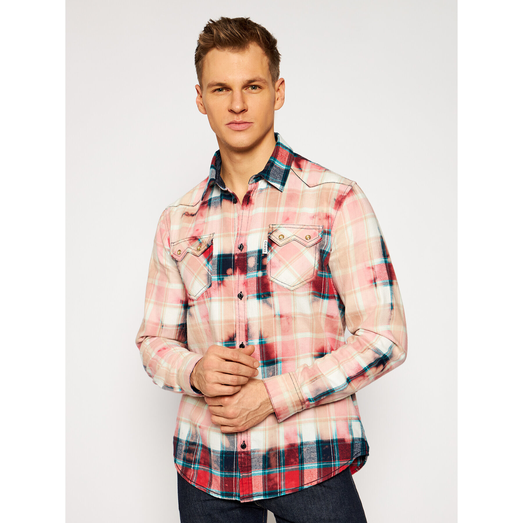 Guess Риза M0BH01 WDBV0 Розов Slim Fit - Pepit.bg