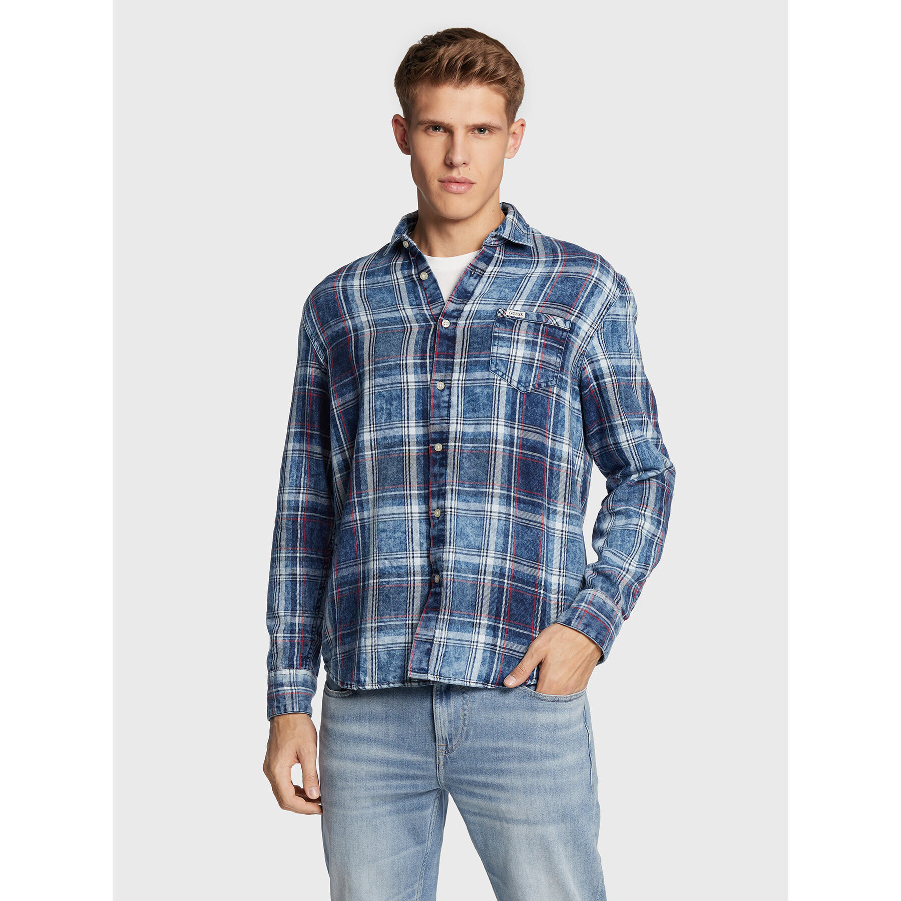 Guess Риза M2BH12 D4TY1 Син Regular Fit - Pepit.bg