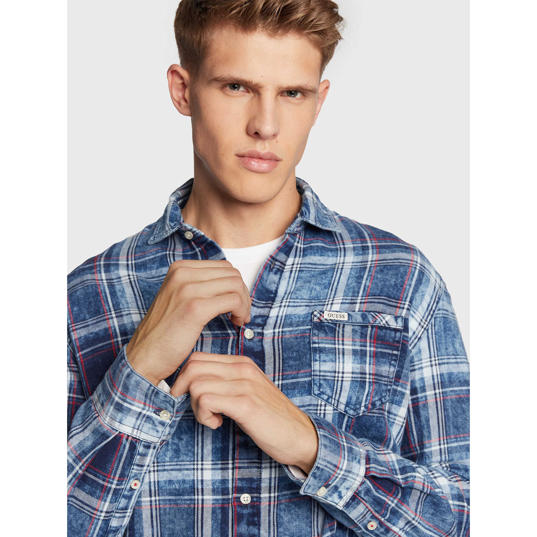 Guess Риза M2BH12 D4TY1 Син Regular Fit - Pepit.bg