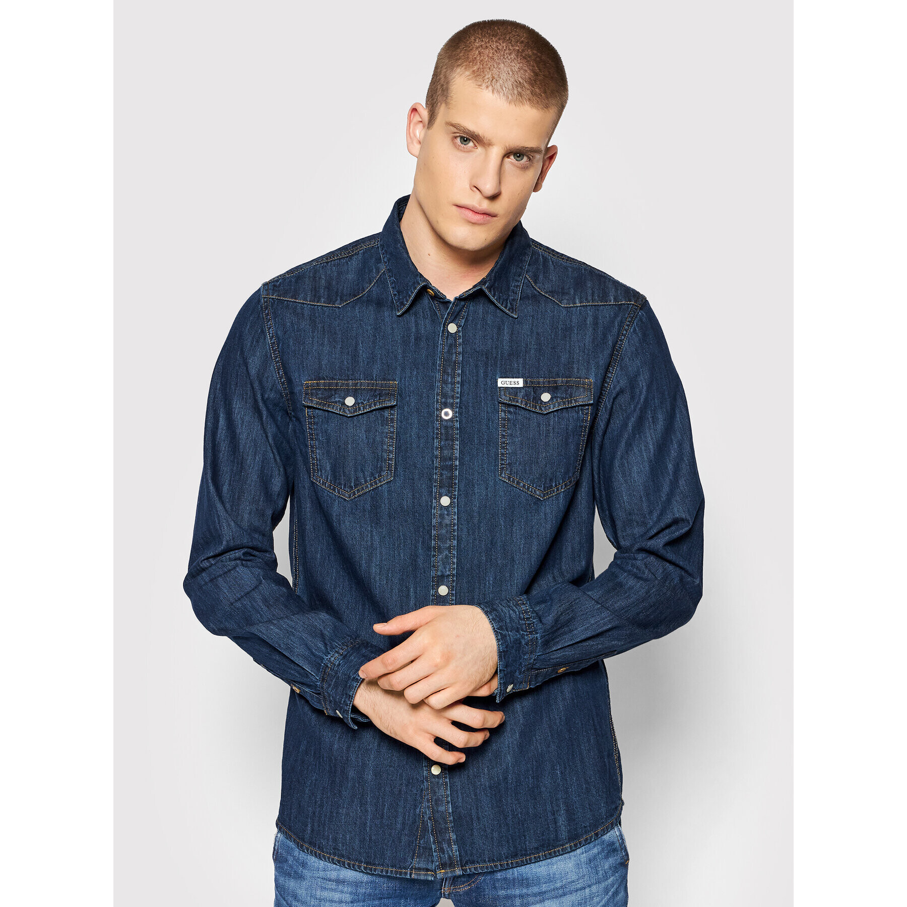 Guess Риза M2RH02 D14LC Тъмносин Slim Fit - Pepit.bg